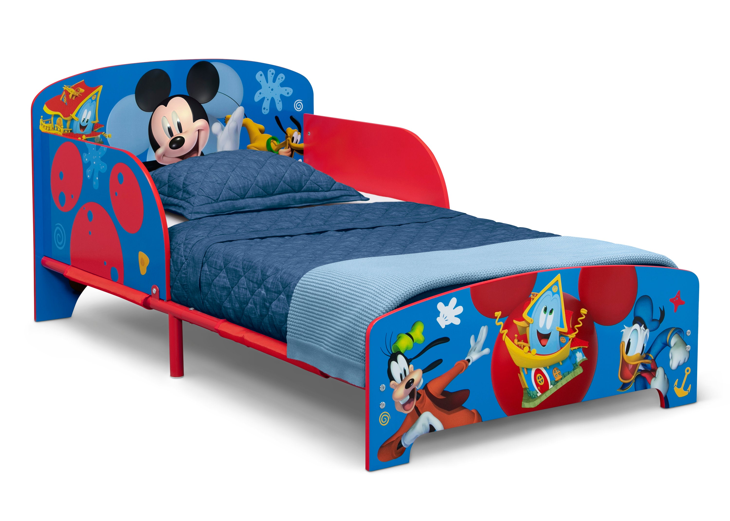 Disney Mickey Mouse Wood and Metal Toddler Bed for Kids - Safe & Sturdy Nursery Bed for Boys & Girls - Perfect for Bedroom, Daycare or Playroom Decor