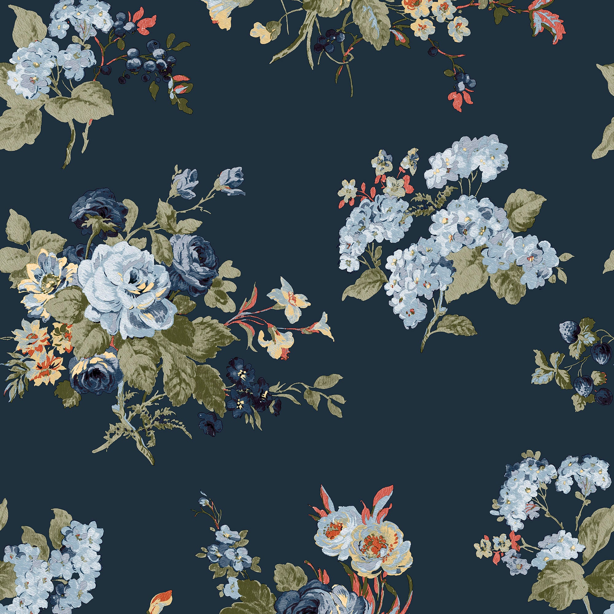 Rosemore Midnight Seaspray Laura Ashley Wallpaper - Vintage Floral Wallpaper for Bedroom, Living Room & Nursery Decor