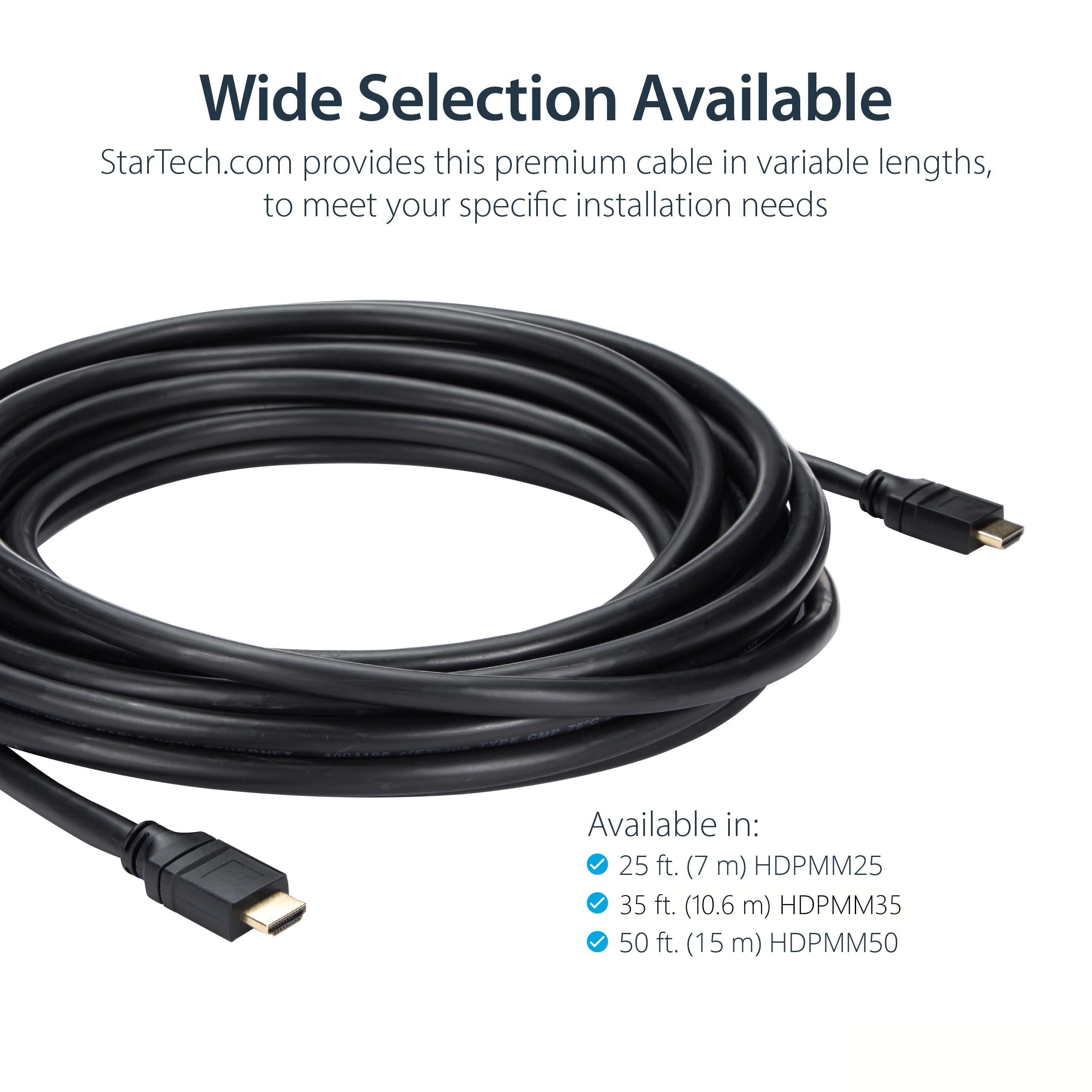StarTech.com 35ft Plenum Rated HDMI Cable - 4K High Speed HDMI Cord with Ethernet, 4K30 UHD, 10.2Gbps, HDCP 1.4, In-Wall Plenum HDMI 1.4 Display Cable for Home Theater, Gaming, PC to TV & Office Presentations (HDPMM35)