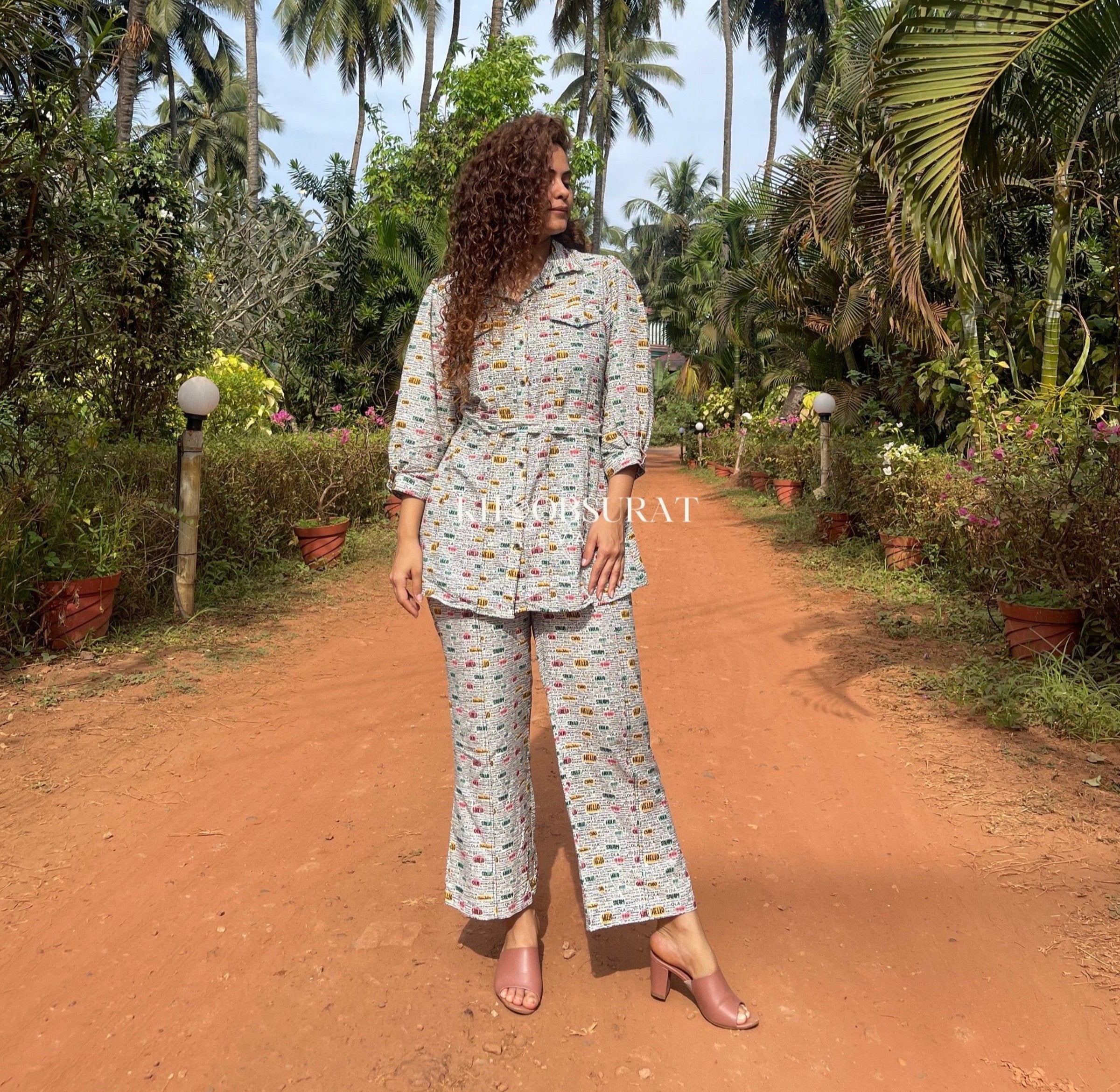 White Spring Printed Coord Set for Women - Floral Matching Outfit for Casual Wear, Spring Outings & Summer Vacations
