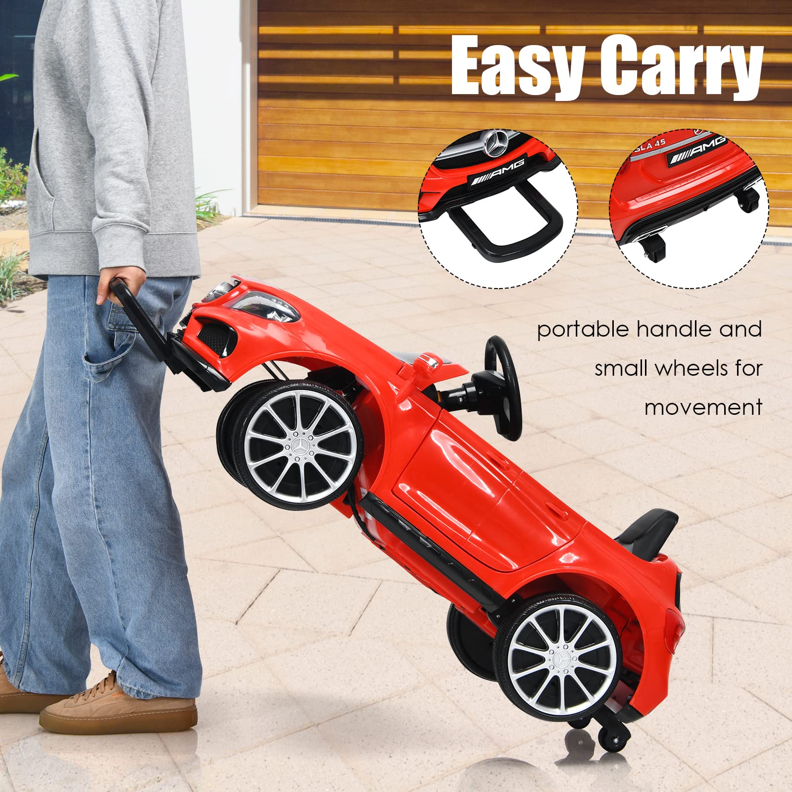 OLAKIDS 12V Licensed Mercedes Benz GLA45 Electric Ride On Car for Kids - Remote Control Battery Powered Toy with Music, USB, MP3, 2 Speeds, Wheels Suspension & LED Lights (Red) - Perfect for Indoor & Outdoor Play, Birthday Gifts for Toddlers Ages 2-5