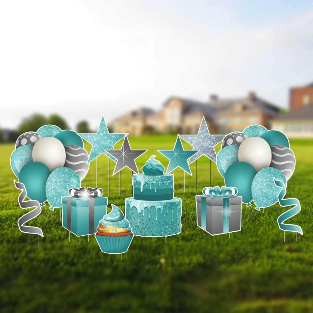 VictoryStore 12pcs Dripping Glitter Sparkle Birthday Yard Decorations - Mint Green Outdoor Signs for Parties, Celebrations & Home Decor | Perfect for Birthdays, Weddings & Garden Displays