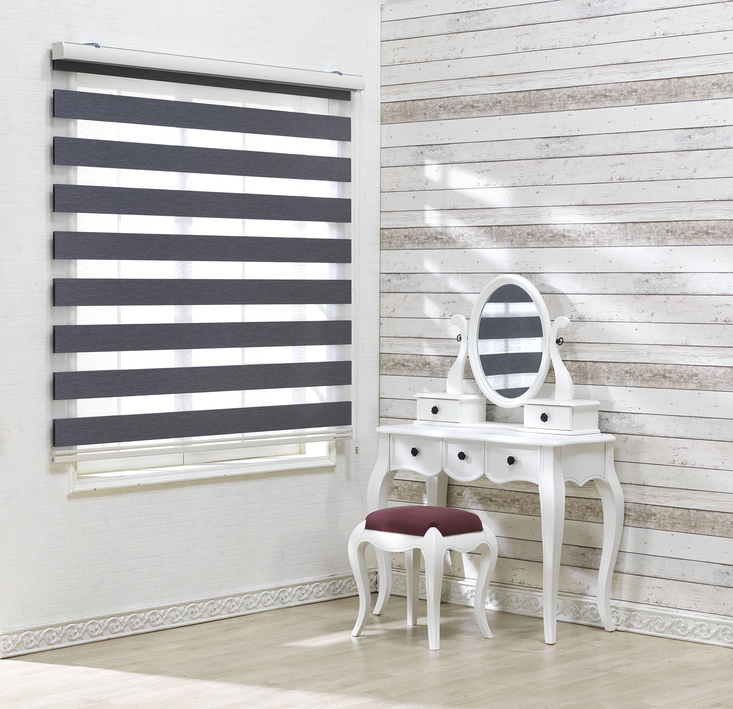 Custom Cut to Size Blackout Zebra Roller Blinds [Bonita, Dark Grey, W 69 x H 47 inch] - Room Darkening Shades for Privacy & Light Blocking - Day & Night Insulated Window Coverings (20-110 inch Wide) - Perfect for Bedrooms, Home Theaters & Nursery Light Control