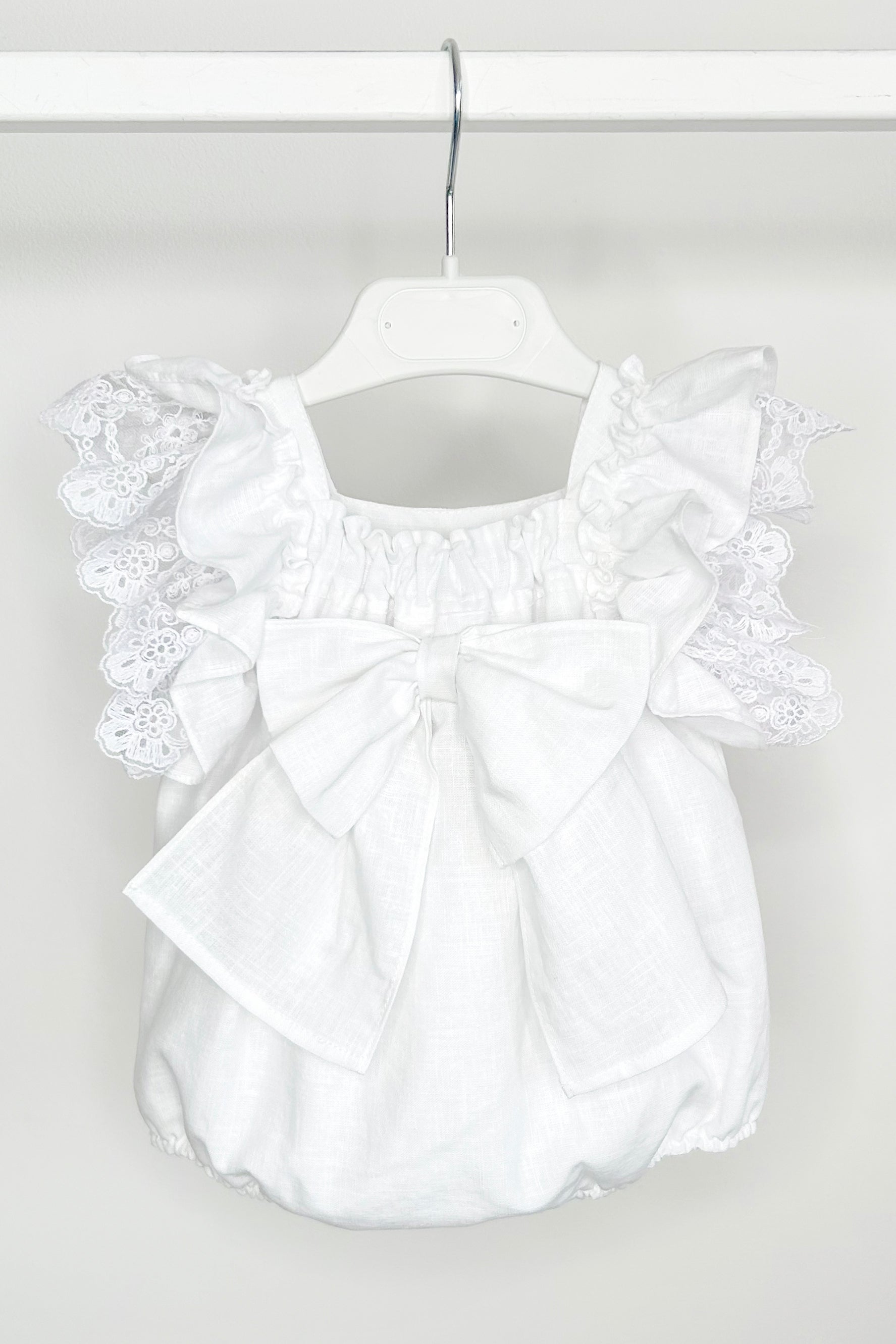 Seraphina White Lace Bow Romper for Women - Summer Casual Jumpsuit with Adjustable Straps & Pockets - Perfect for Beach, Vacation & Outdoor Events