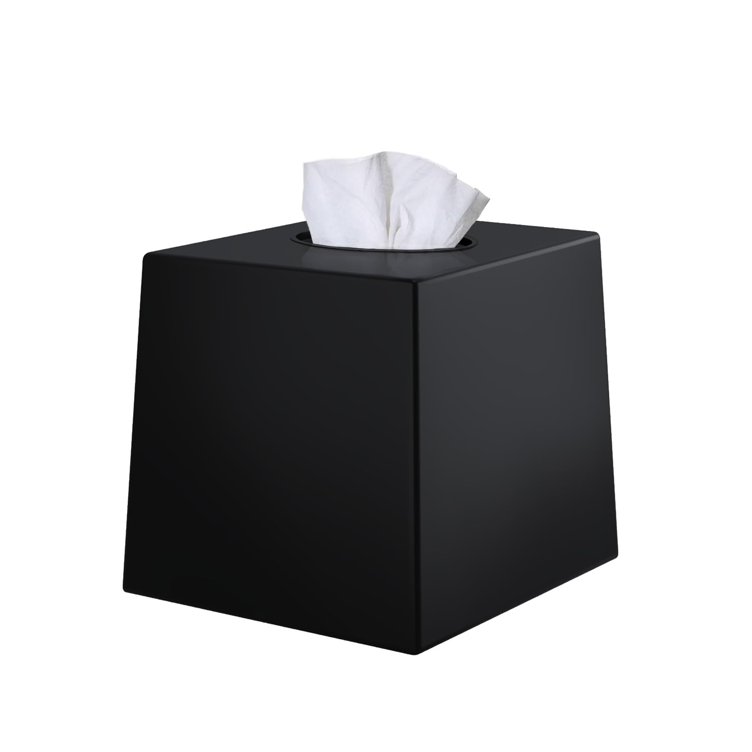 Black Square Plastic Tissue Box Cover - Decorative Cube Tissue Holder Dispenser for Living Room, Office Desk & Vanity Countertop (5.5