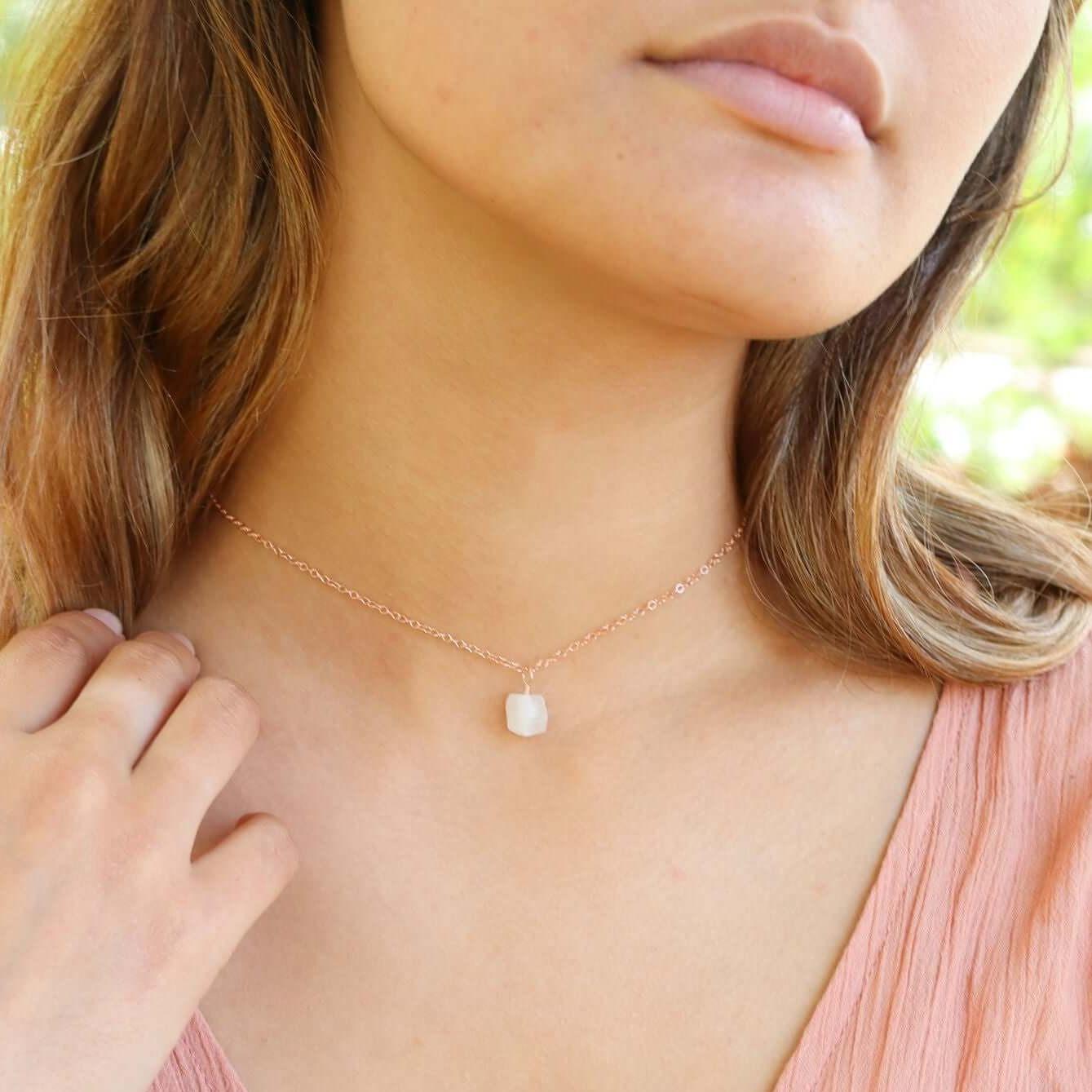 Natural Rainbow Moonstone Pendant Necklace - Tiny Rough Gemstone Choker for Boho Jewelry & Spiritual Healing