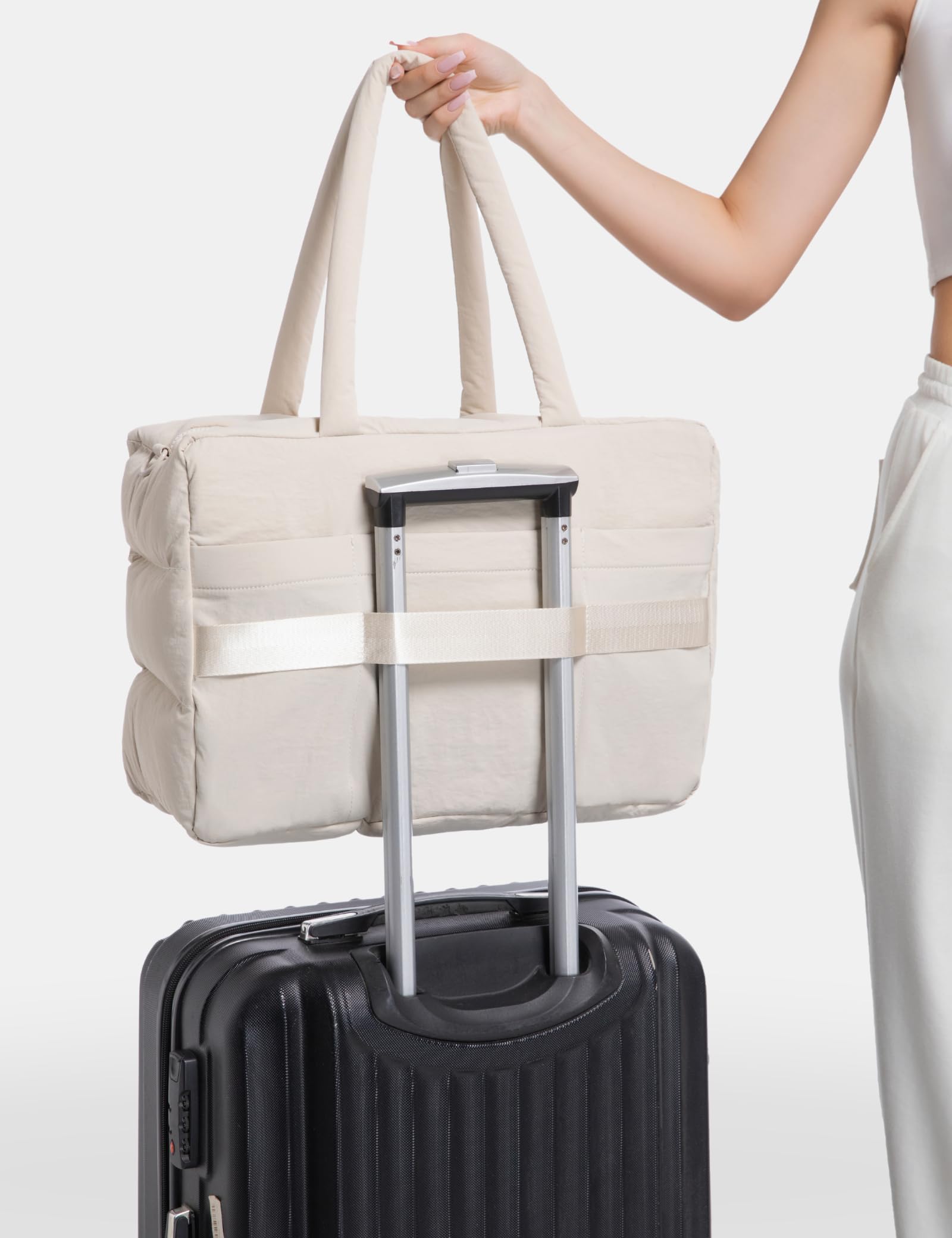 Quilted Puffer Tote Bag with Laptop Compartment - Work, Gym & Travel Carry-On