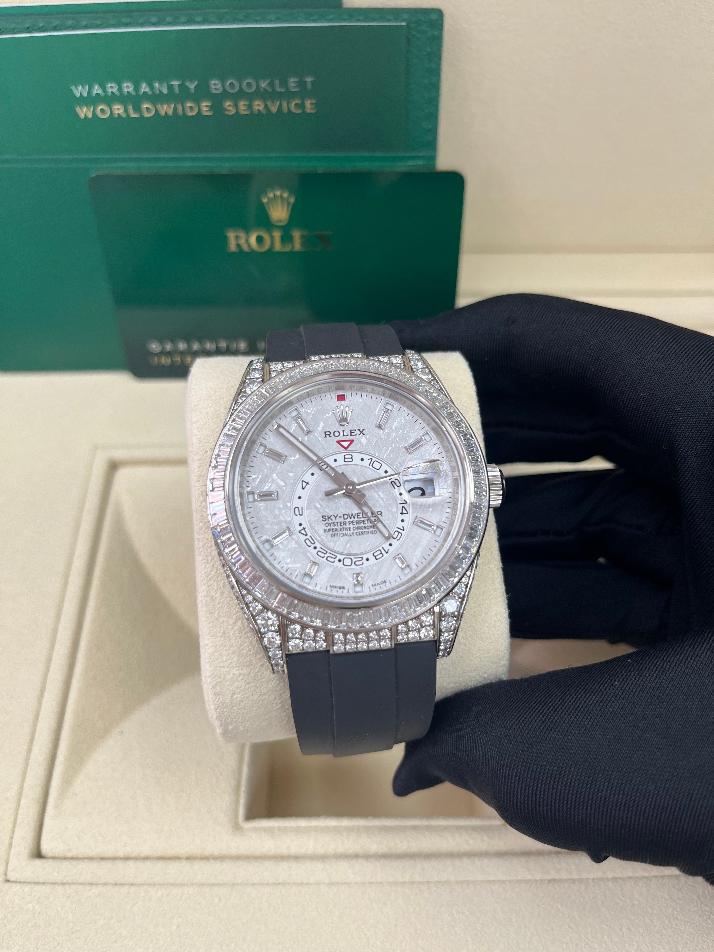 Authentic Rolex Sky-Dweller 326259 Watch with Meteorite Dial & Baguette Diamonds - Luxury Men's Timepiece for Business, Travel & Special Occasions