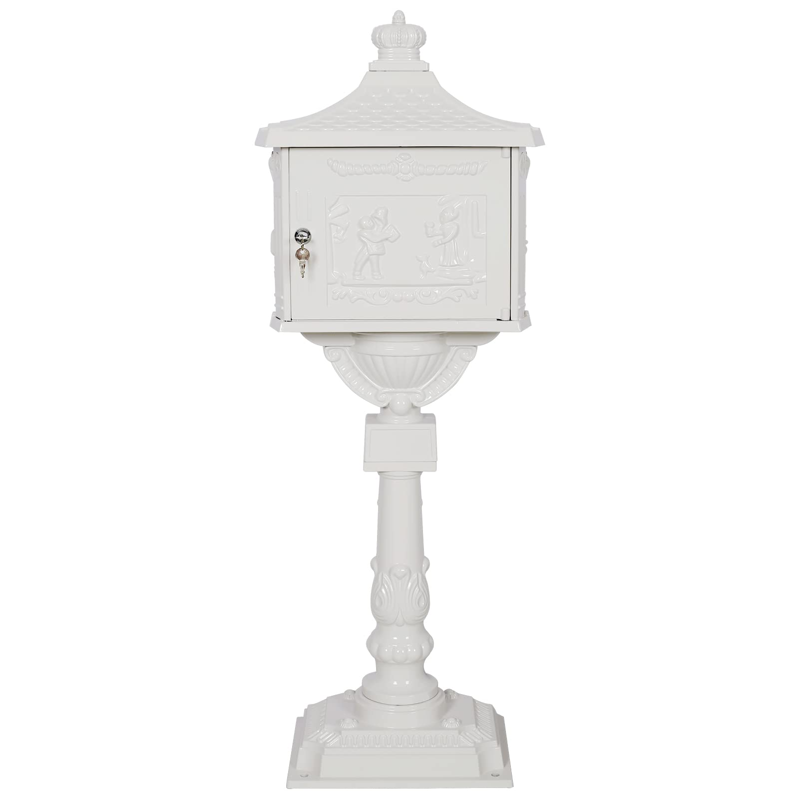 **Goujxcy White Cast Aluminum Locking Mailbox with Post – Weatherproof, Rustproof, Secure Curbside Mail Manager for Outdoor Home & Apartment Use**