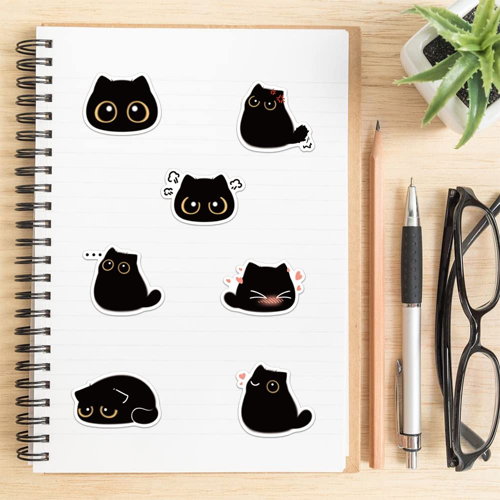 40PCS Cute Black Cat Stickers - Funny Cartoon Cat Meme Vinyl Waterproof Decals for Water Bottles, Laptops, Journals & DIY Crafts - Durable Animal Stickers for Kids & Adults