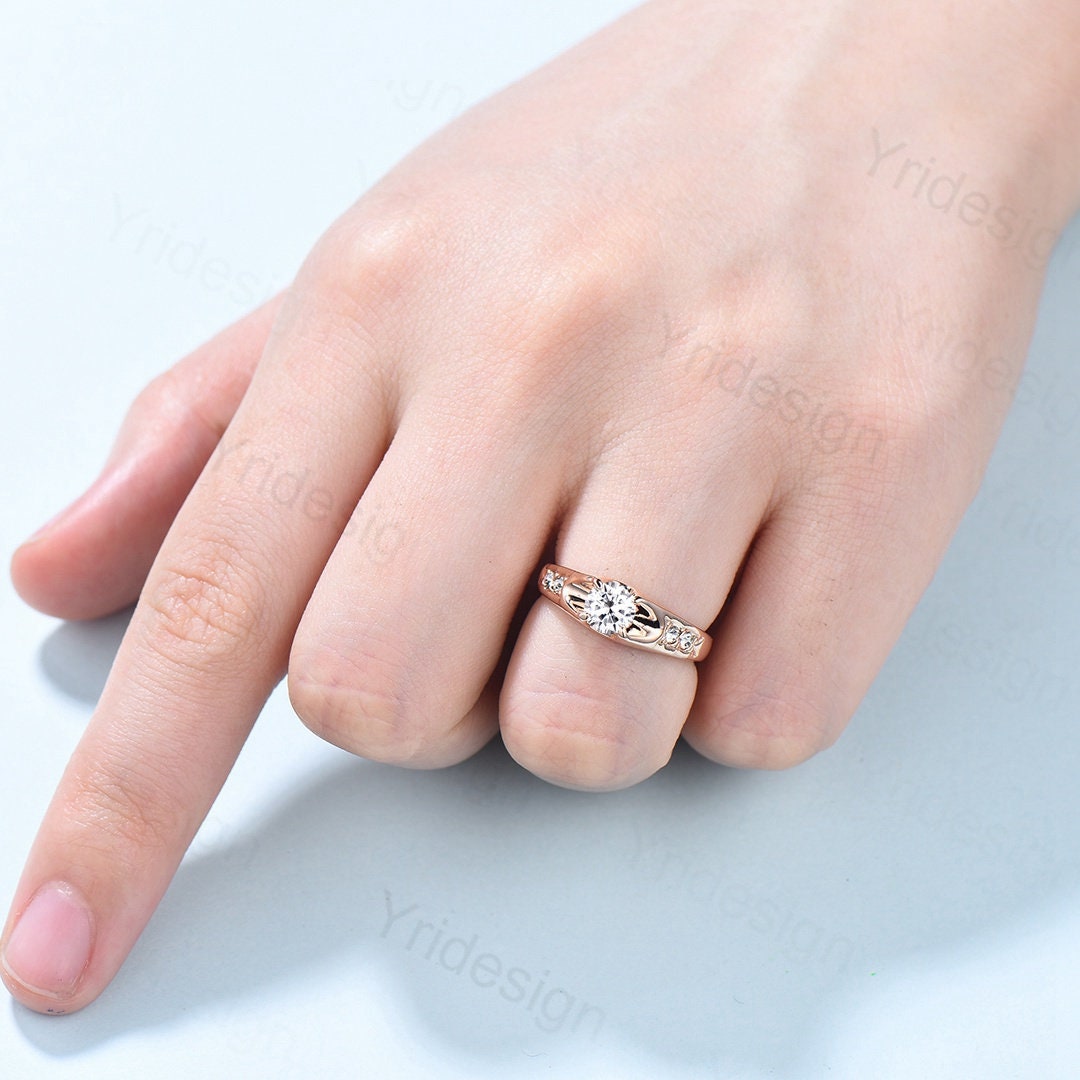Elegant Moissanite Engagement Ring 14K Rose Gold - Art Deco Vintage Wedding Band for Women, Durable Bridal Jewelry Gift for Anniversary, Proposal & Special Occasions