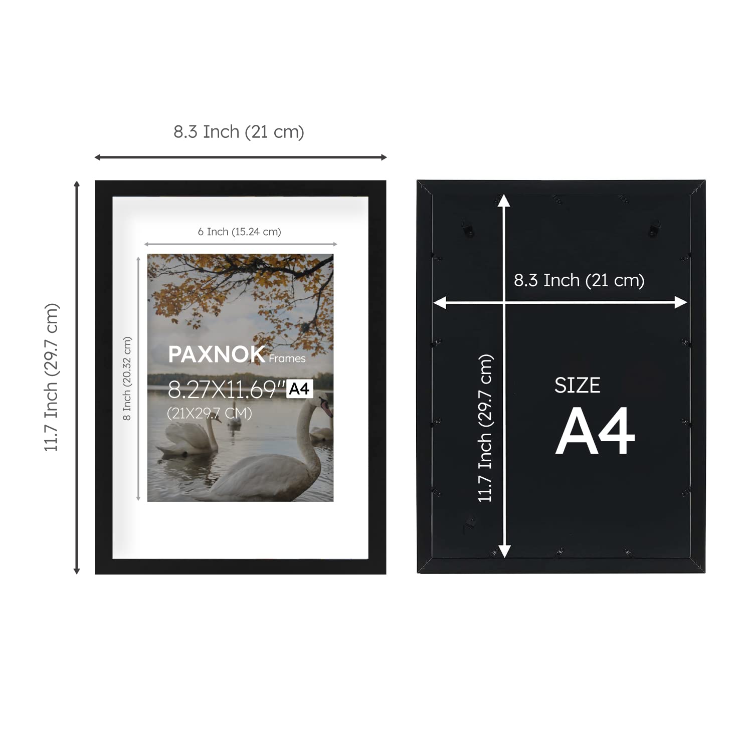 Black A4 Picture Frame Set of 3 - Display 6x8 Photos With Mat or 8.27x11.69 Documents Without Mat | Wall Gallery Frames for Posters, Certificates & Home Office Decor
