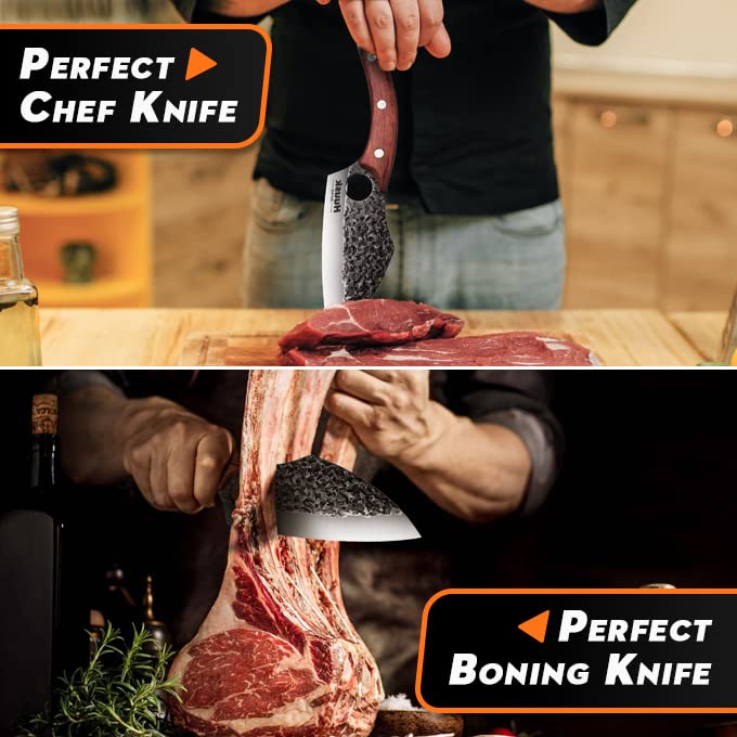 Premium Huusk Hand-Forged Japanese Meat Cleaver - Professional Butcher Knife for Meat Cutting, Viking Kitchen Knife with Sheath - Perfect for Home Cooking, BBQ & Outdoor Camping - Ideal Thanksgiving & Christmas Gift for Chefs