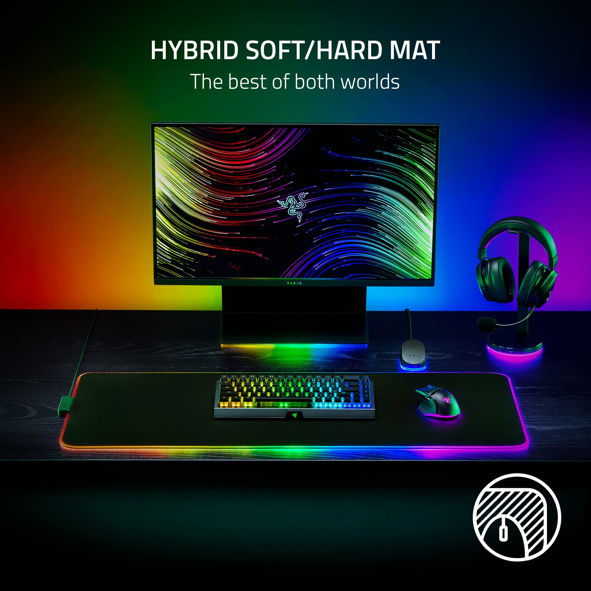 Razer Strider Chroma Hybrid Gaming Mouse Pad with Chroma RGB Lighting - Compatible with Basilisk V3 Wired Gaming Mouse - Perfect for PC Gaming Setup & Esports Tournaments