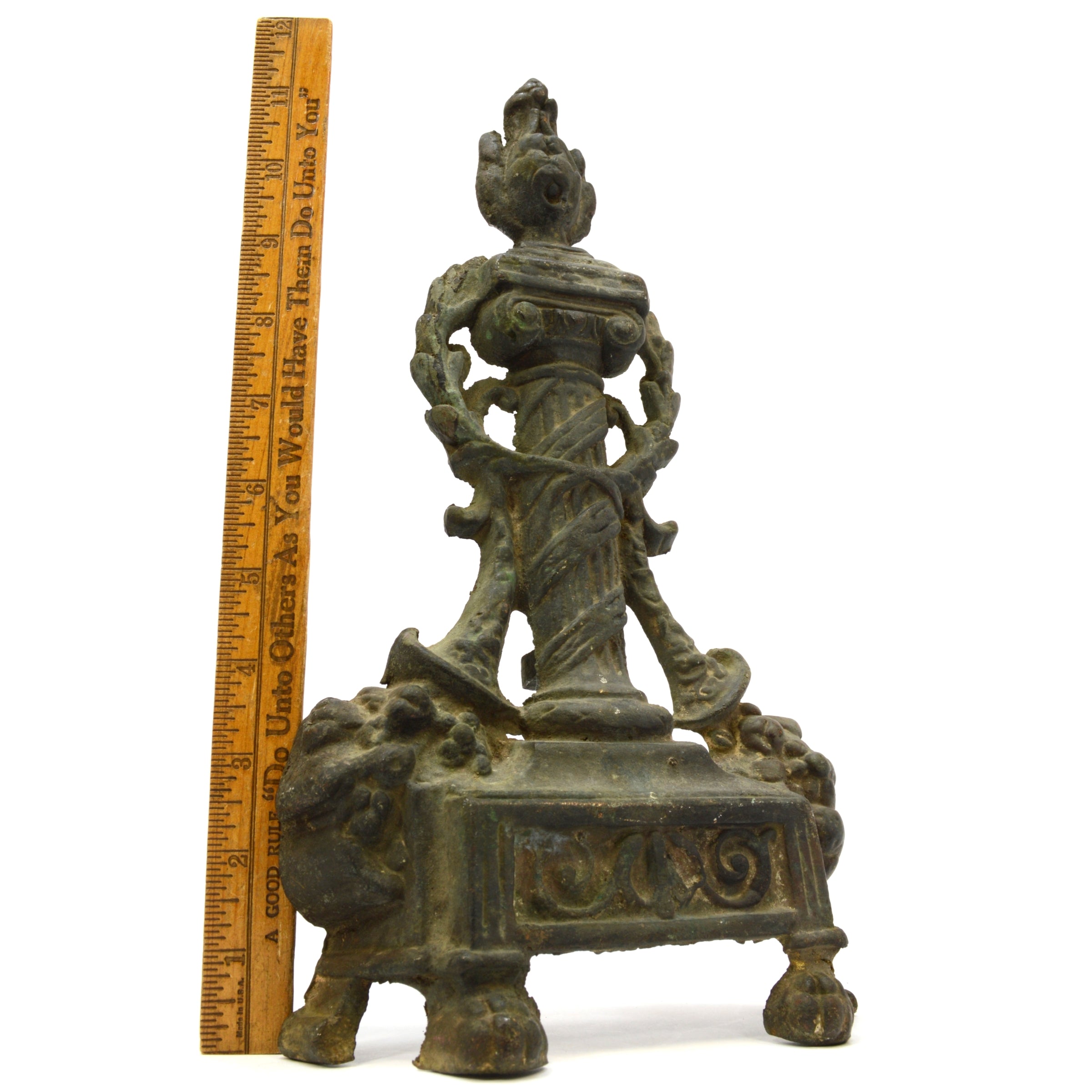 Vintage Antique Salvaged Brass Andiron Front - 13