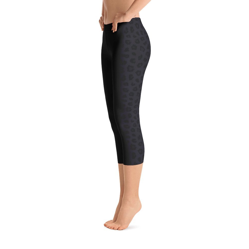 Women's Capri Leggings - Black Panther Leopard Jaguar Print Yoga Pants | Made in USA | Perfect for Yoga, Gym & Casual Wear