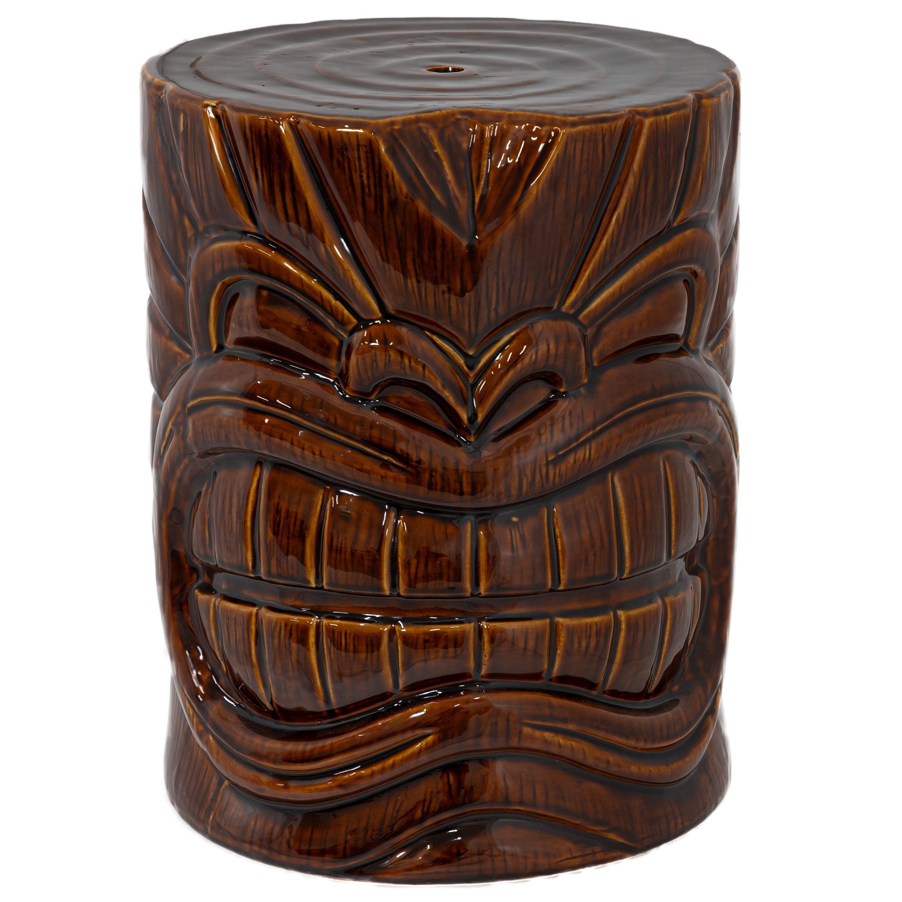 Sunnydaze Tiki Head Ceramic Garden Stool & Side Table - 17 Inch Outdoor Patio Decor for Poolside, Porch, or Backyard Seating