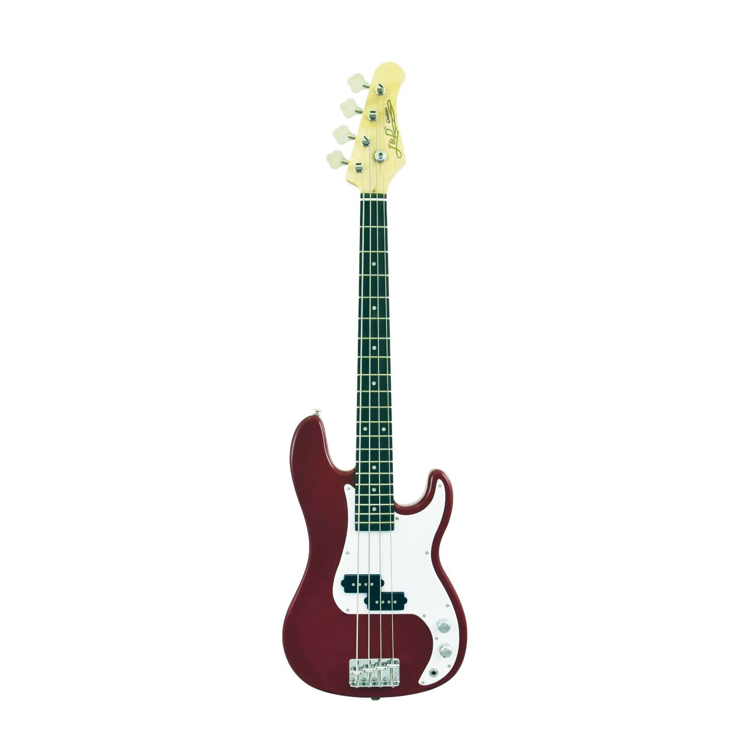 CNZ Audio PB Mini Electric Bass Guitar - Fiesta Red Finish, Amber Maple Neck, Rosewood Fingerboard | Compact Beginner Bass for Home Practice, Studio Recording & Live Performances