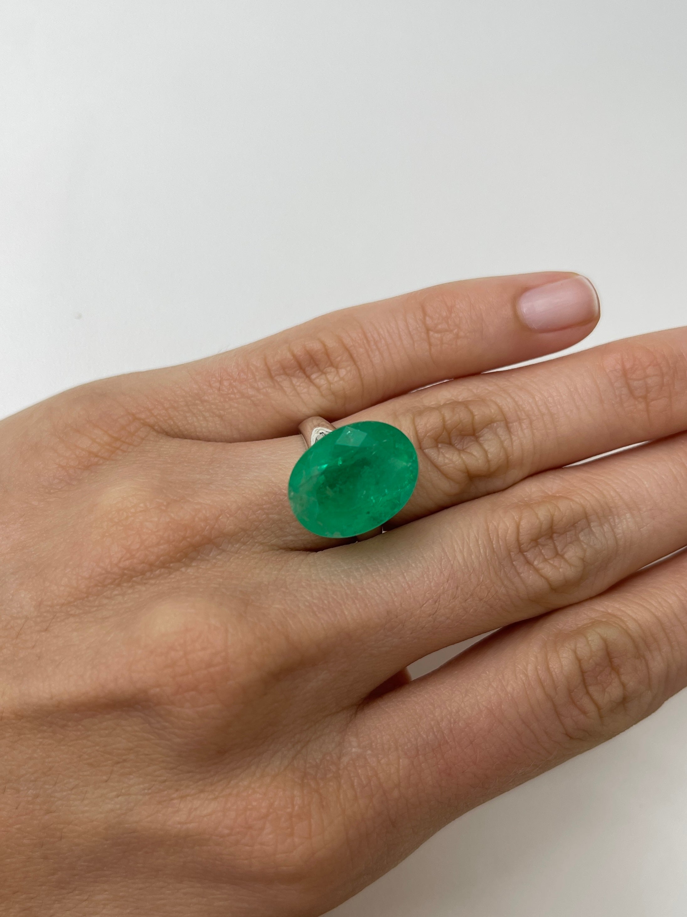 14.72 Carat Natural Colombian Emerald - 17.4x13.3mm Oval Cut Loose Gemstone, Vivid Grassy Green Color for Jewelry Making, Engagement Rings & Luxury Gifts