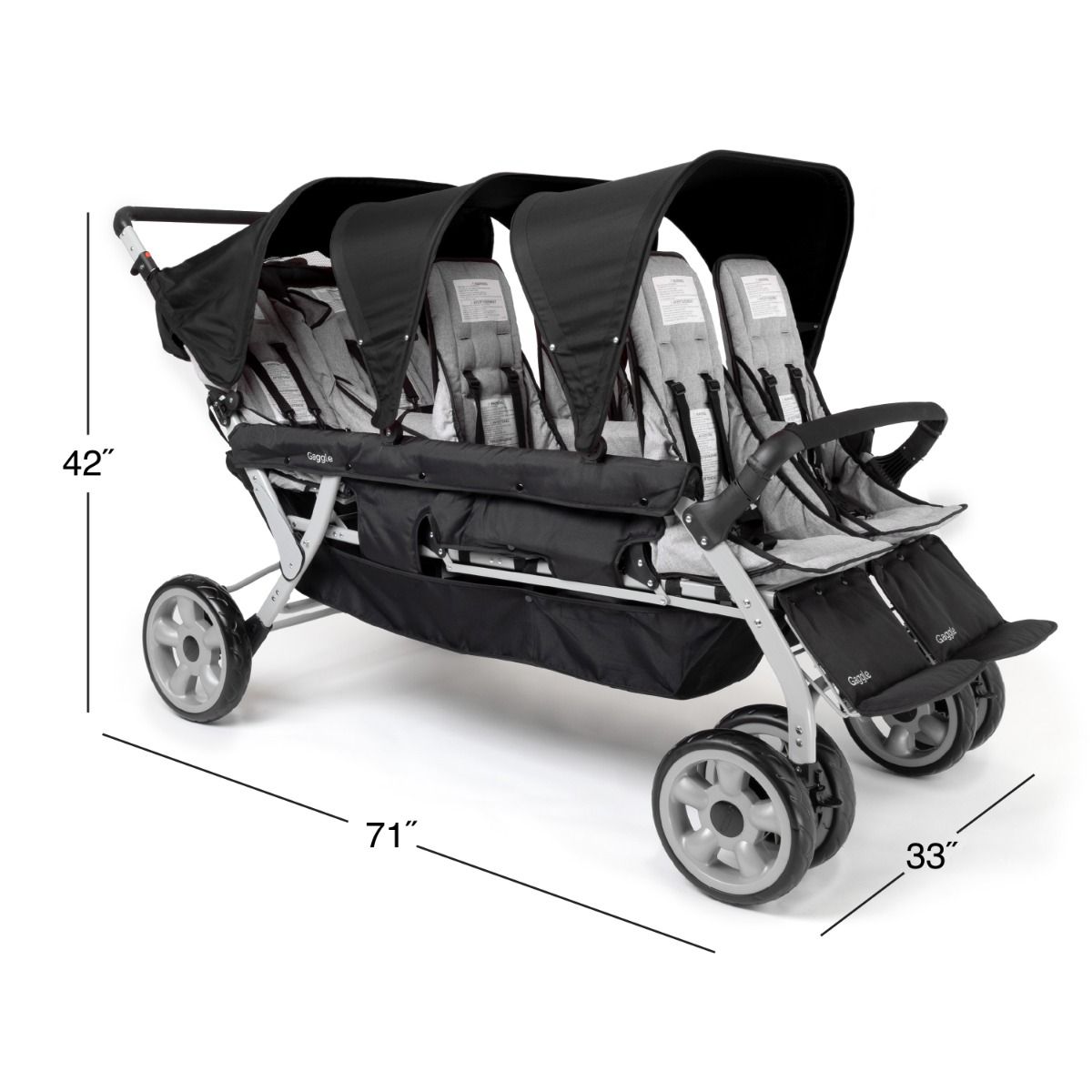 Gaggle Jamboree 6-Seat Stroller for Large Families - Lightweight Multi-Kid Baby Stroller with Canopy & Storage Basket - Perfect for Theme Parks, Zoos, and Group Outings