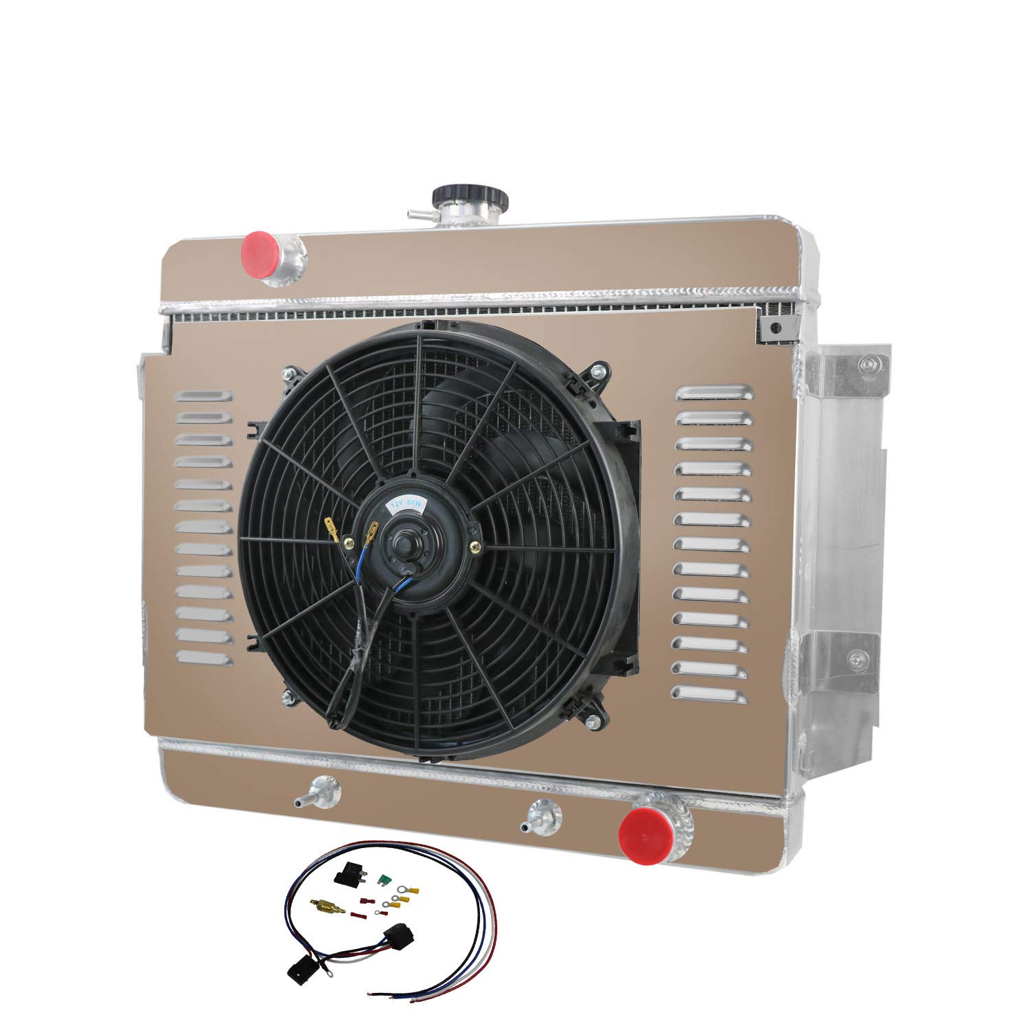 3 Row Aluminum Radiator with Shroud & Fan Kit - Compatible with 1969-1970 Chevy Impala/Bel Air (L6/V8 Engines) - High Performance Cooling Upgrade for Classic Car Restoration & Hot Rod Builds