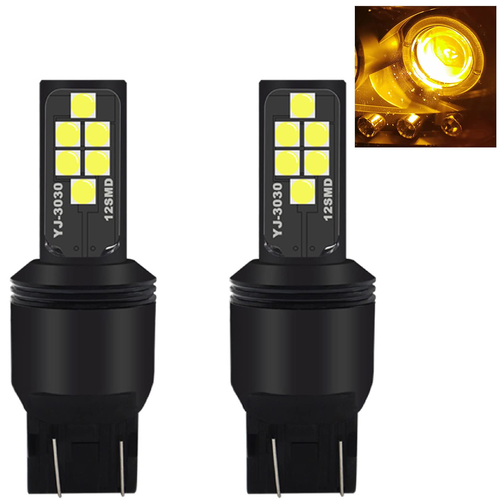 SOCAL-LED 7440 7443 Amber Yellow LED Turn Signal Bulb - 3030 SMD Super Bright for DRL, Brake, Parking & Tail Lights - Pack of 2 - Perfect for Cars, Trucks & Motorcycles Day & Night Driving