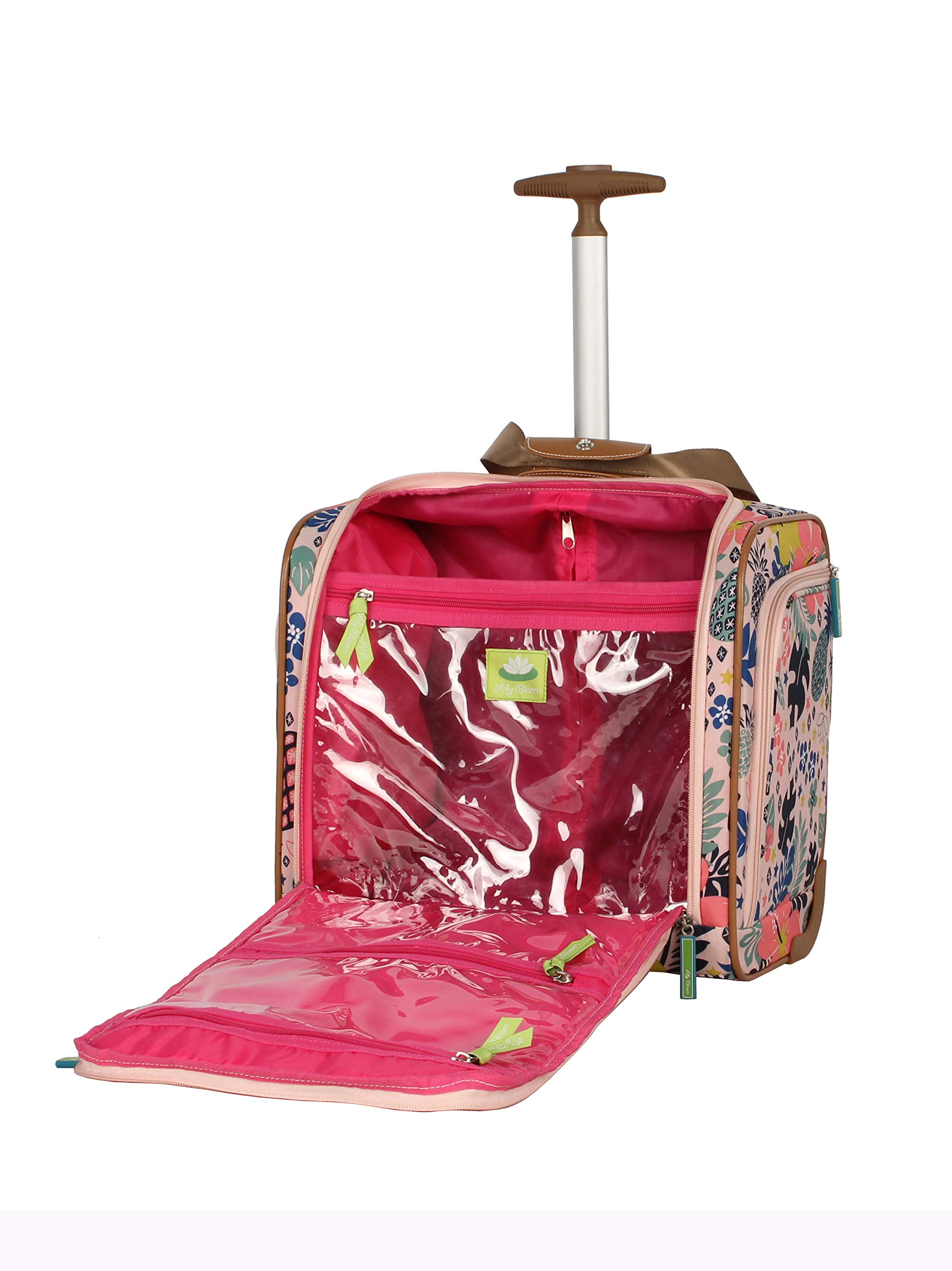 Lily Bloom Designer 15 Inch Carry On Luggage - Lightweight Weekender Overnight Business Travel Suitcase with 2 Rolling Wheels - Under Seat Rolling Bag for Women (Tropical Pineapple) - Perfect for Airplane, Train, and Weekend Getaways