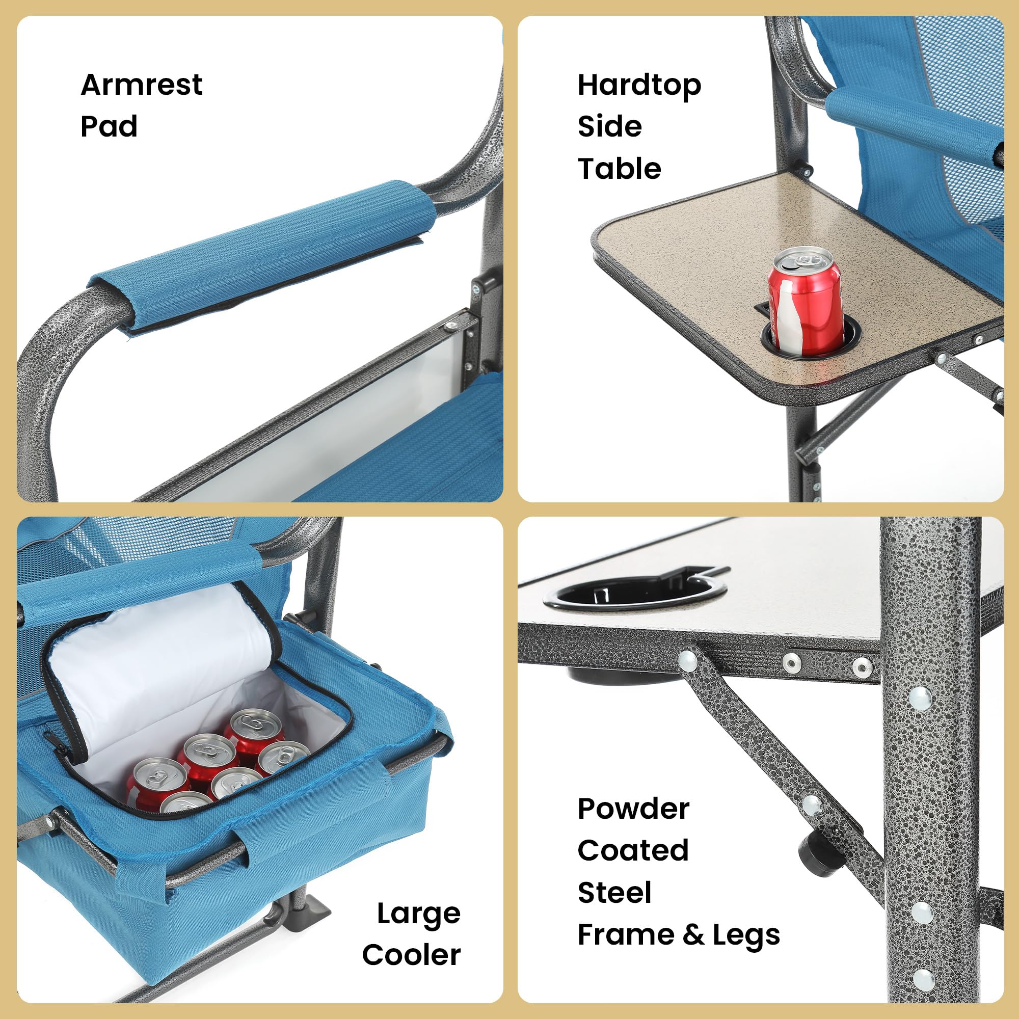 ARROWHEAD Folding Director’s Chair with Cooler & Side Table - 450lbs Capacity, Portable for Camping & Outdoor Events