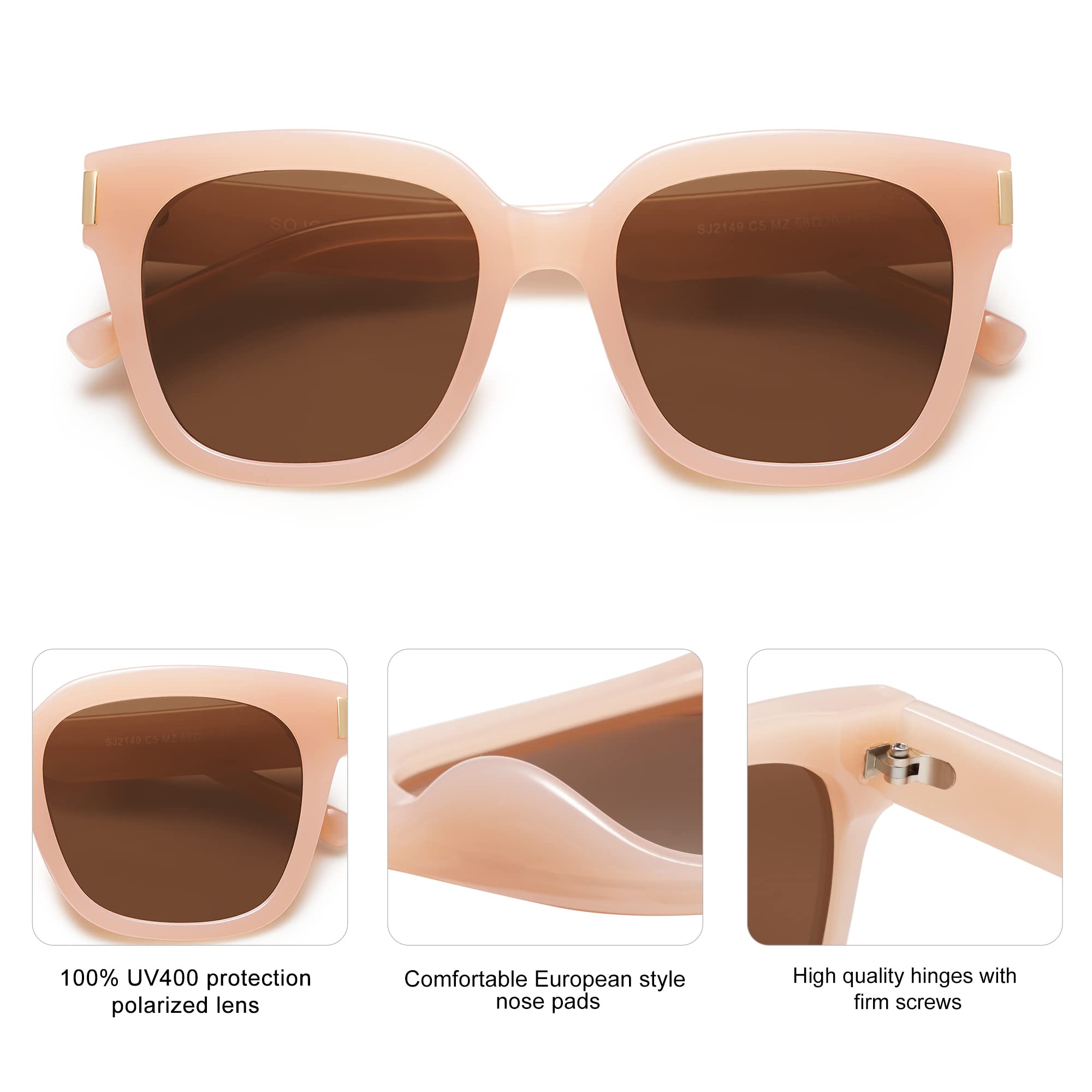 SOJOS Classic Polarized Square Frame Sunglasses for Women & Men - UV Protection Trendy Unisex Shades SJ2149 | Perfect for Driving, Beach & Outdoor Activities