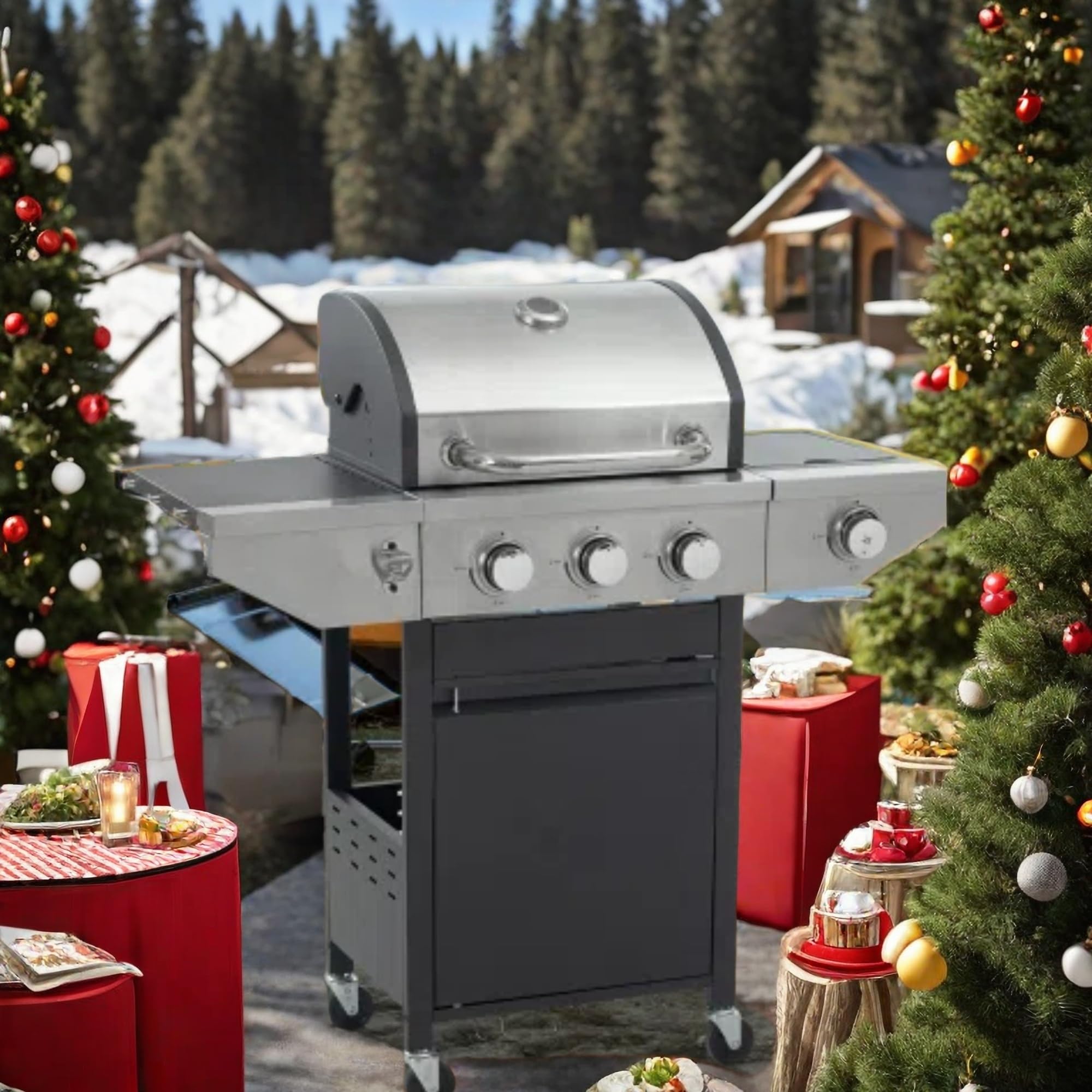 3-Burner Stainless Steel Propane Gas Grill - 37,150 BTU Portable BBQ Grill with Wheels for Backyard, Patio & Camping | Outdoor Cooking, Tailgating & Picnics