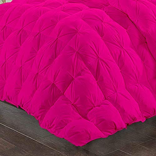 600 GSM 3-Piece All-Season Quilted Pinch Pleated Fluffy Comforter Set - 100% Cotton Duvet Insert with 2 Pillow Cases (Super Queen Size, Hot Pink) | Ultra Soft Bedding for Cozy Nights & Luxury Hotel-Style Bedroom Decor