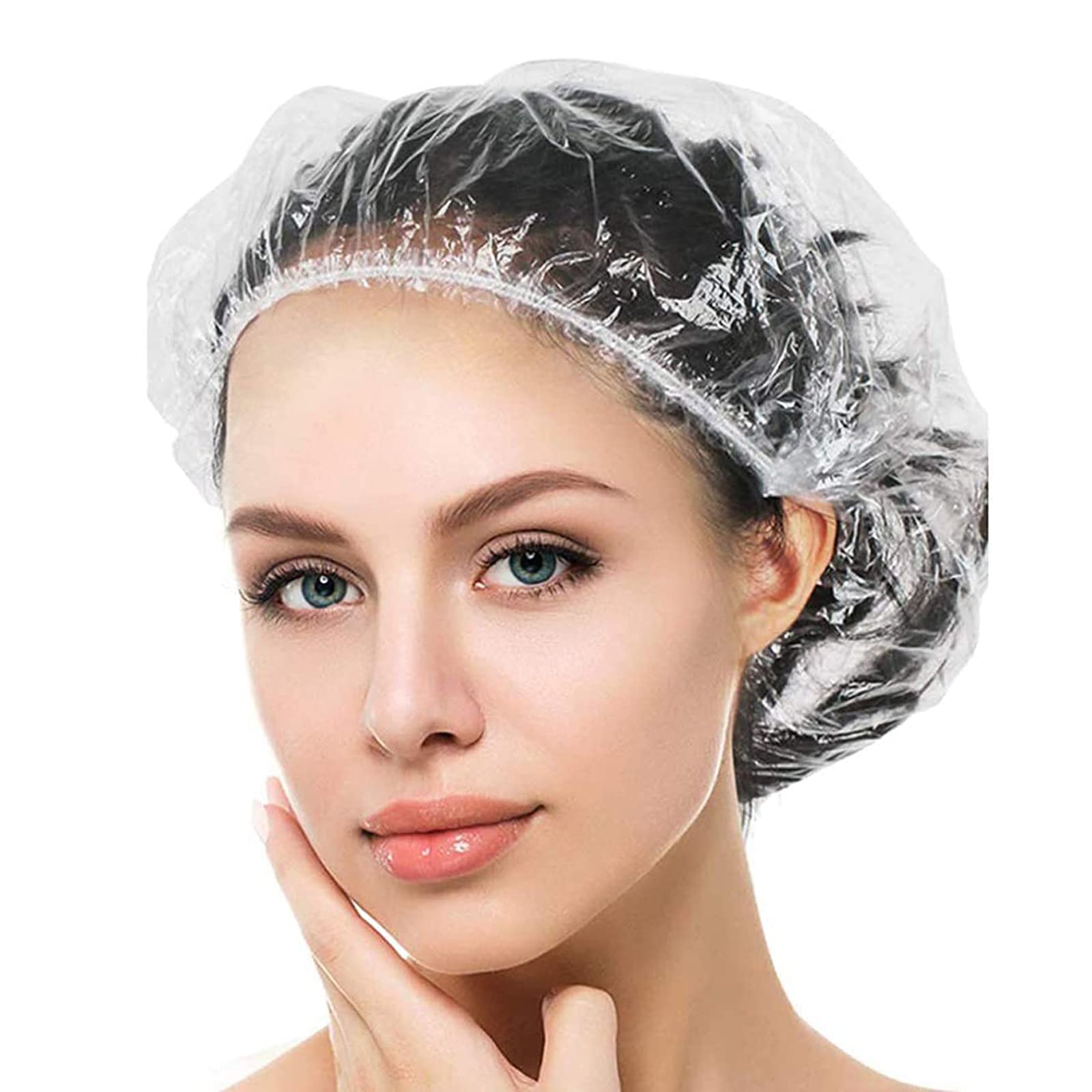 YIZIJIZI 100PCS Disposable Shower Caps - Large Thick Clear Waterproof Hair Covers for Women & Men (20.5 Inch) | Home, Spa, Hotel & Salon Use | Travel Shower Caps for Swimming, Hair Dye & Beauty Treatments