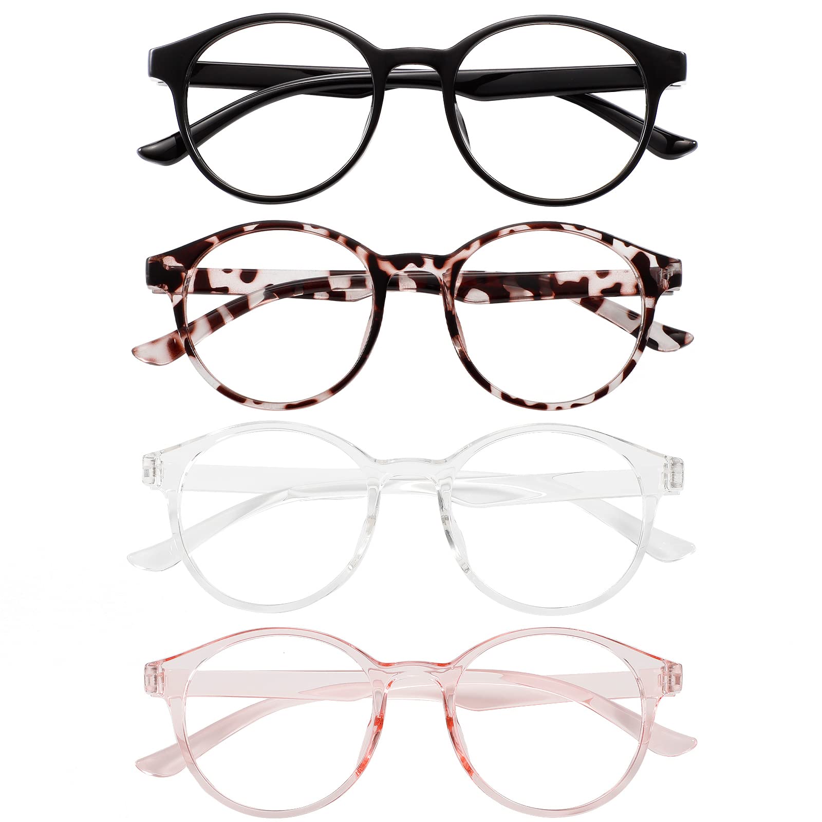 Przene 4 Pack Blue Light Blocking Glasses for Women & Men - Retro Round Computer Gaming Glasses with Anti Eye Strain, UV & Glare Protection (Mixed Color-01) - Perfect for Office Work, Gaming & Screen Time