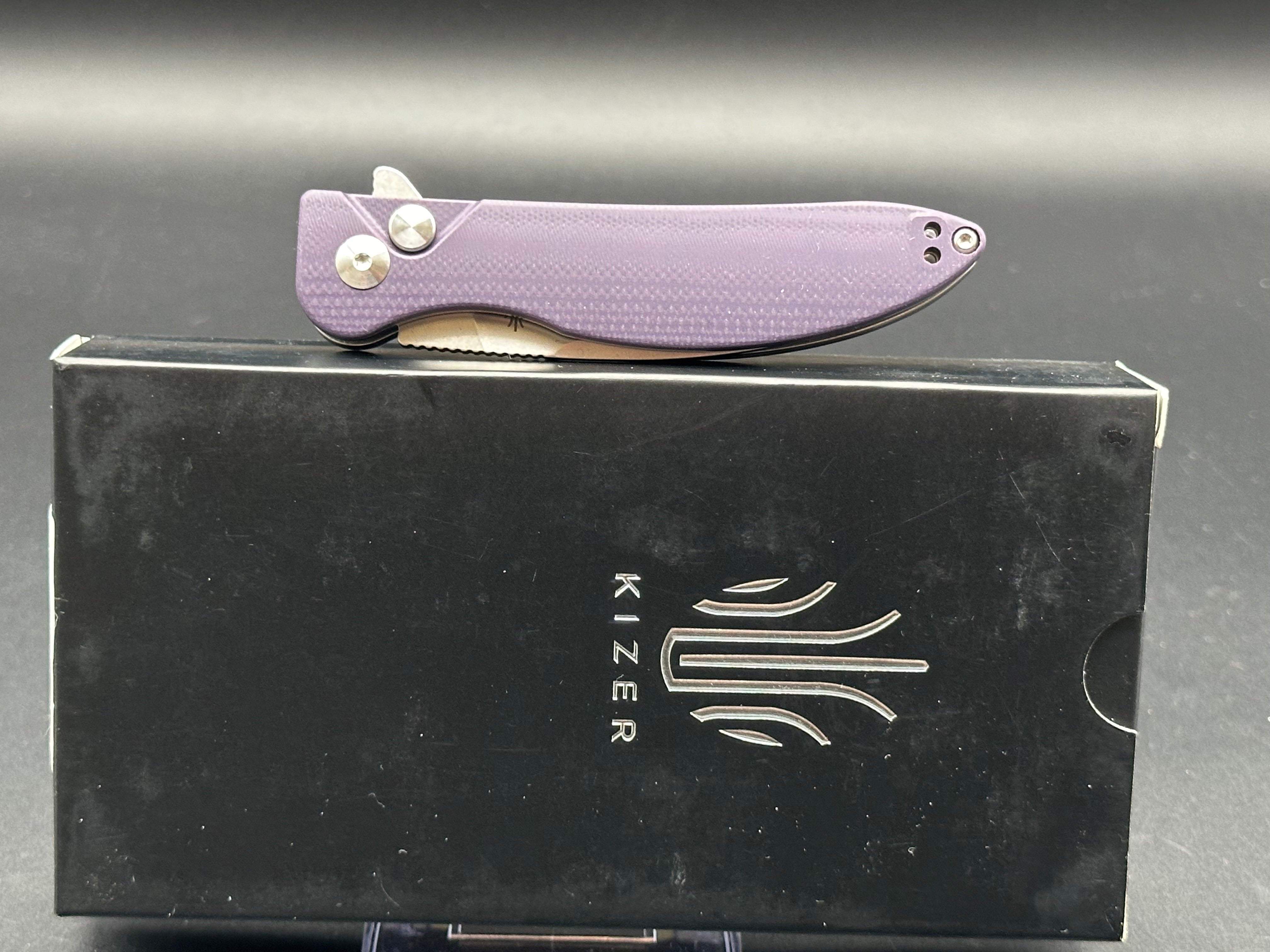 KIZER Saggs Sway Back Folding Pocket Knife - Purple G10 Handle, N690 Steel Plain Edge Blade (Model V3566N1) | EDC, Camping, Hiking & Outdoor Survival Tool