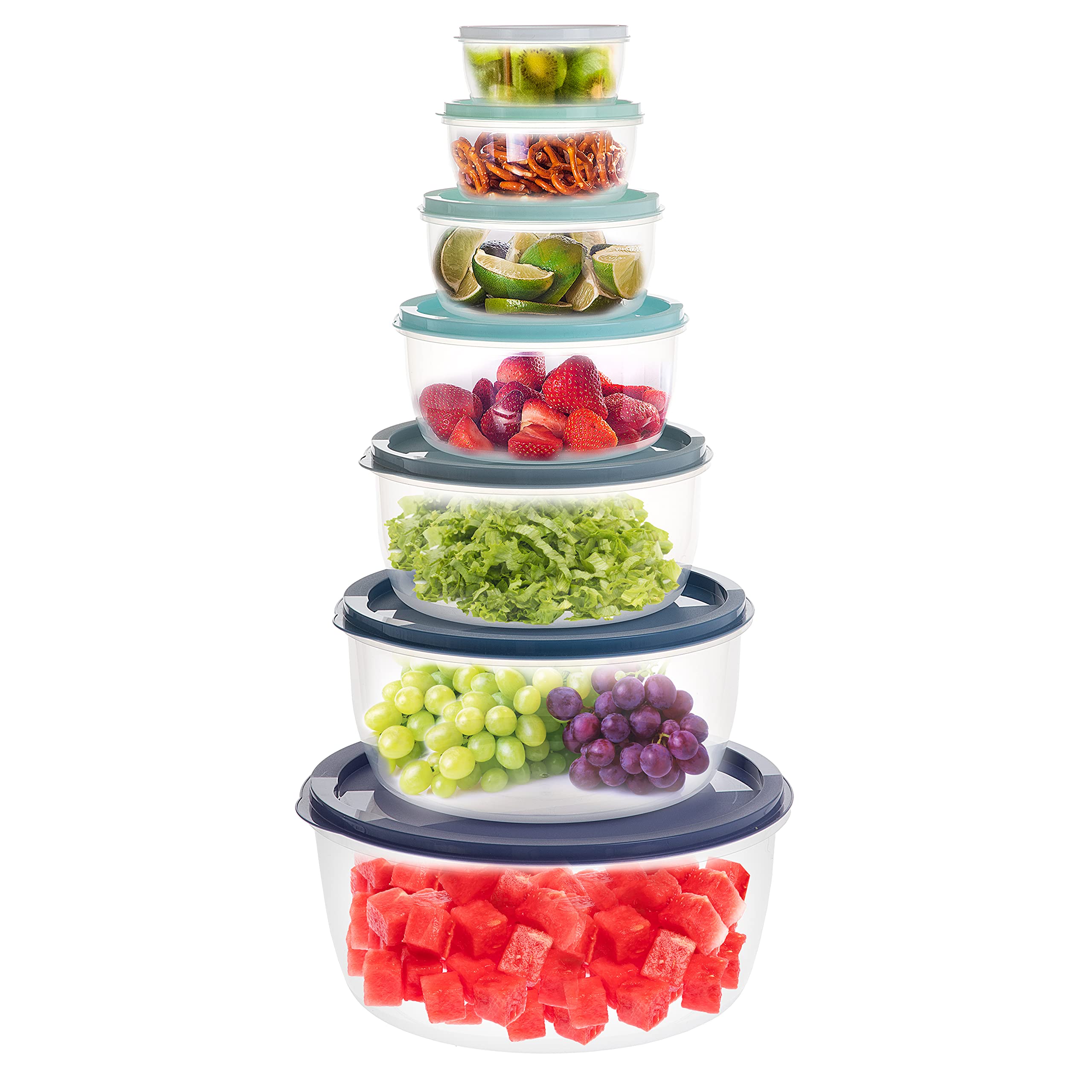 COOK WITH COLOR 14-Piece Round Food Storage Containers Set with Lids - Nesting Plastic Containers for Easy Organization, BPA-Free Kitchen Storage (Blue Ombre) - Perfect for Meal Prep, Leftovers & Pantry Organization
