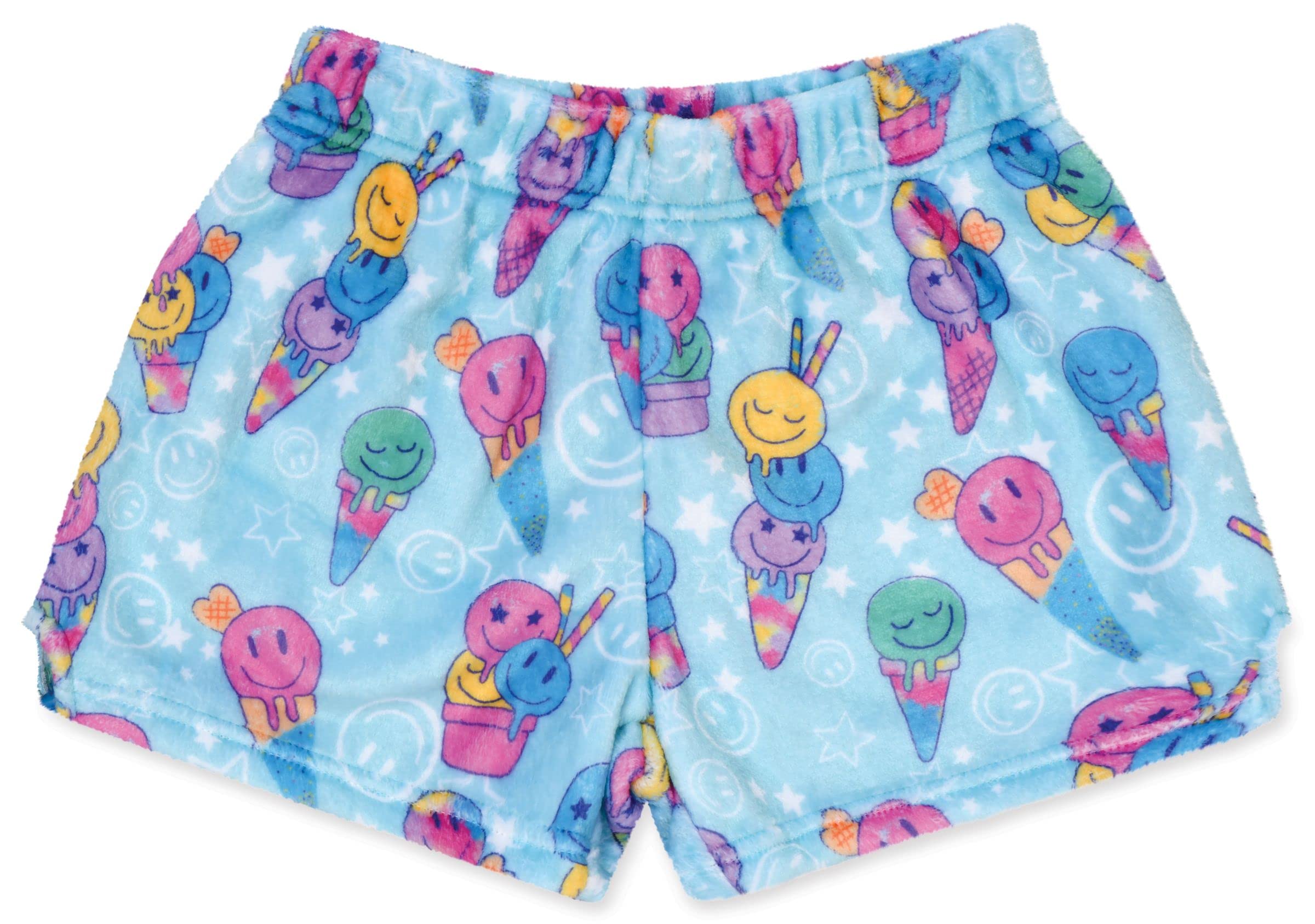 iScream Big Girls Silky Soft Fun Print Plush Fleece Shorts - Snacks & Sweets Collection | Cozy Lounge Wear for Women | Perfect for Sleepovers, Movie Nights & Relaxing at Home