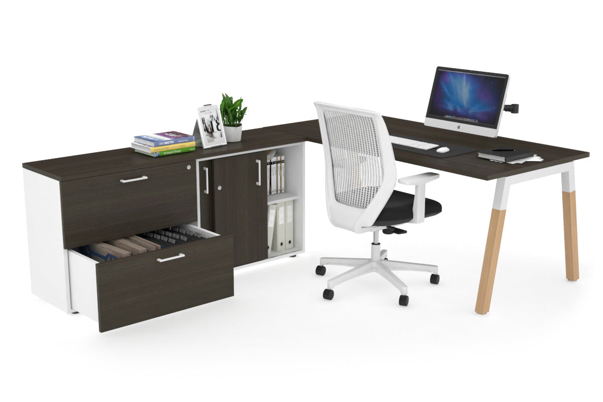 Premium Quadro A Legs Executive Desk with Wooden Legs & White Cross Beam - 1800L x 700W - Perfect for Home Office, Conference Rooms & Executive Workspaces