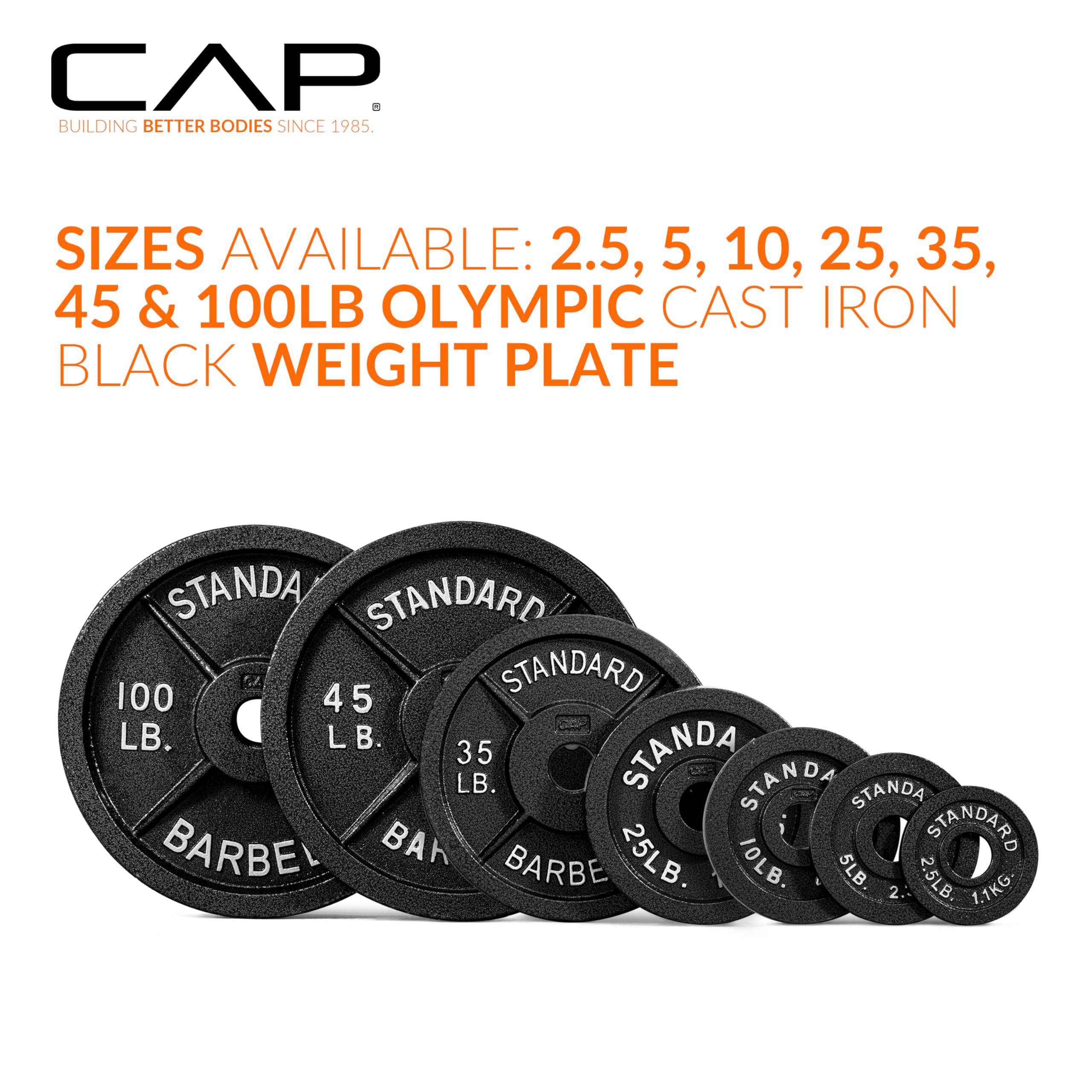 CAP Barbell Cast Iron Olympic Black Weight Plate - 2.5LB to 45LB Weight Set for Strength Training | Gym Equipment for Home & Commercial Use | Perfect for Weightlifting, CrossFit & Powerlifting Workouts