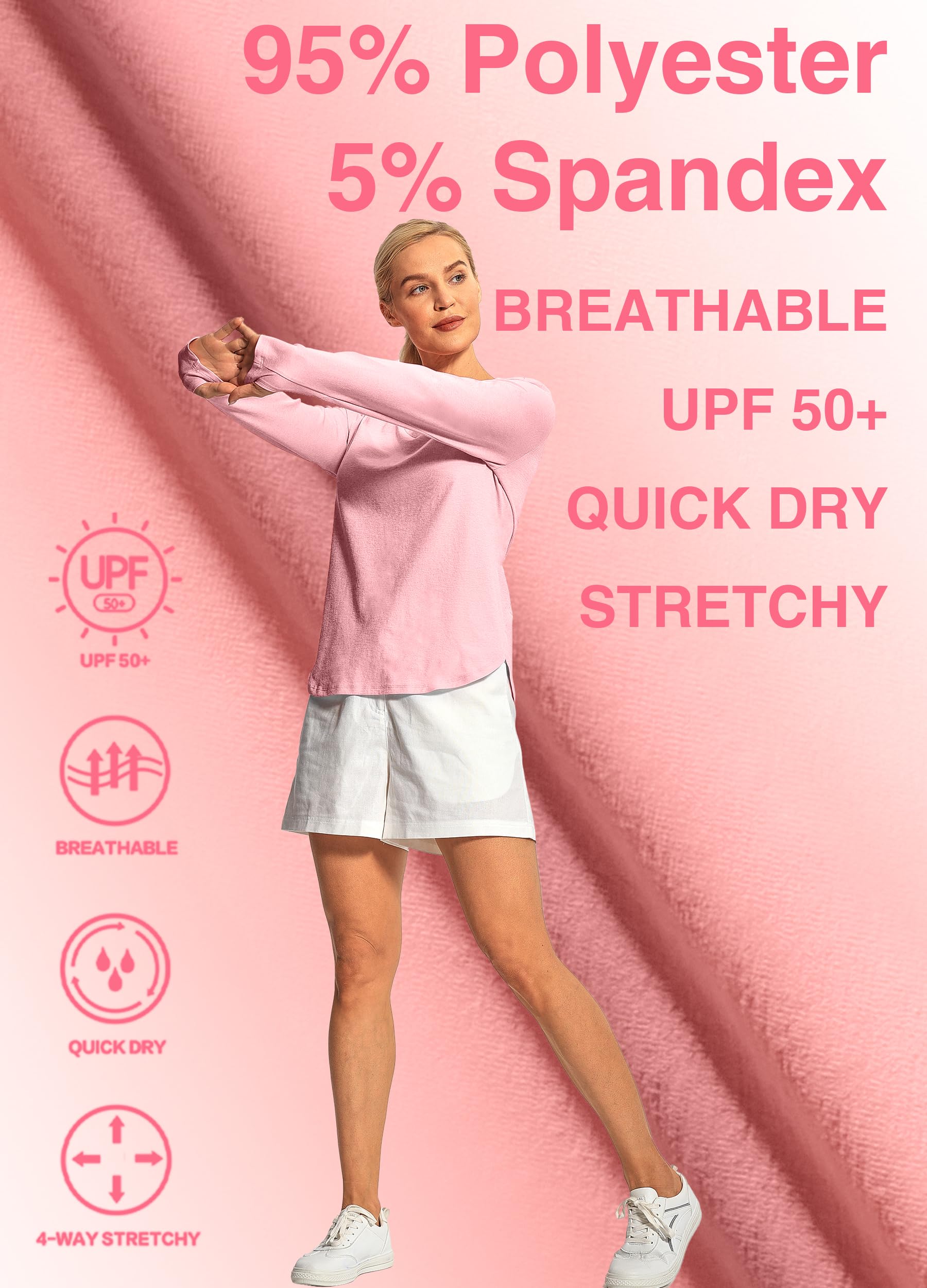 Hiverlay Women's Long Sleeve V-Neck Workout Shirts UPF 50+ Athletic Running Tops with Thumbholes - Loose Fit Activewear for Yoga, Gym & Outdoor Sports