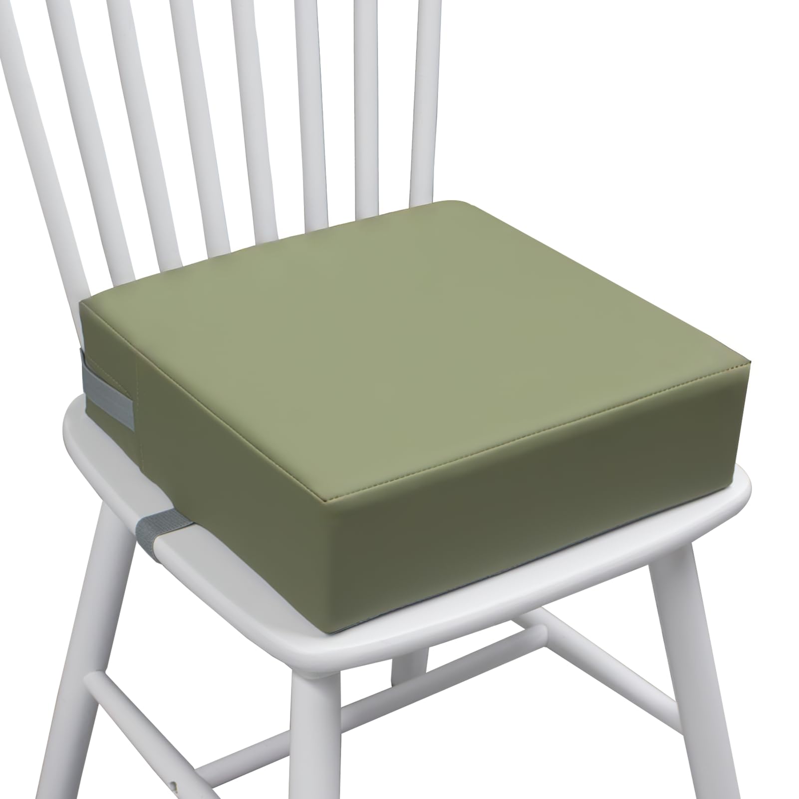 Toddler Booster Seat for Dining Table - 2 Elastic Seat Belts, Soft PU Leather, Waterproof & Wrinkle-Resistant - Detachable Non-Slip Base - Green - Perfect for Home, Restaurant & Travel Use
