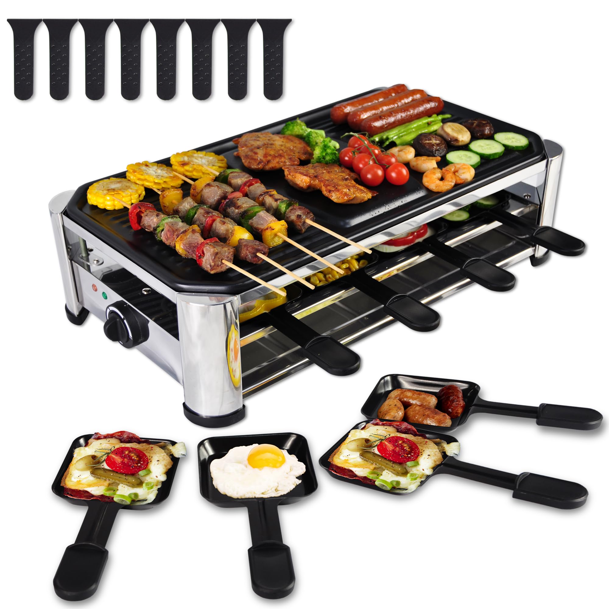Portable Electric Raclette Cheese Grill - 1400W Nonstick Stainless Steel Korean BBQ Grill with Extra Large Plate for Indoor Home Parties, Dinner Gatherings & Family Reunions