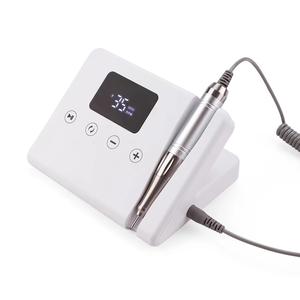 Professional E-File Nail Drill Machine - 35000 RPM Portable Electric Nail Sander with Coreless Motor for Manicure & Pedicure | Desktop Use | White | Perfect for Home Salon, Nail Techs & DIY Nail Care