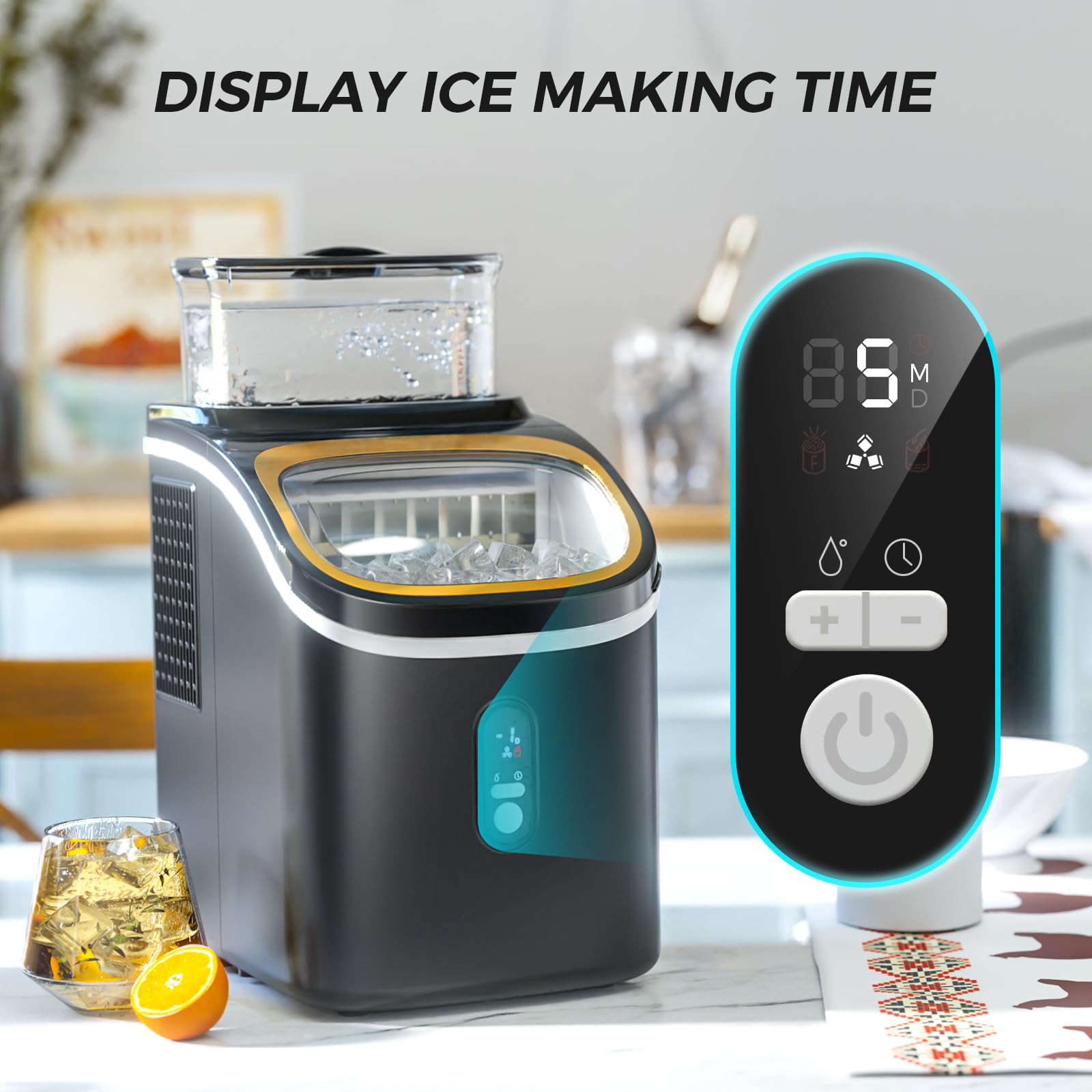 Kismile Countertop Ice Maker Machine - 33Lbs/Day, 16 Ice Cubes in 5-18 Mins, 1.5L Detachable Water Tank, 24H Timer & Self-Cleaning Function | Portable Ice Cube Maker for Home, Office, Party, RV, Camping & Outdoor Activities