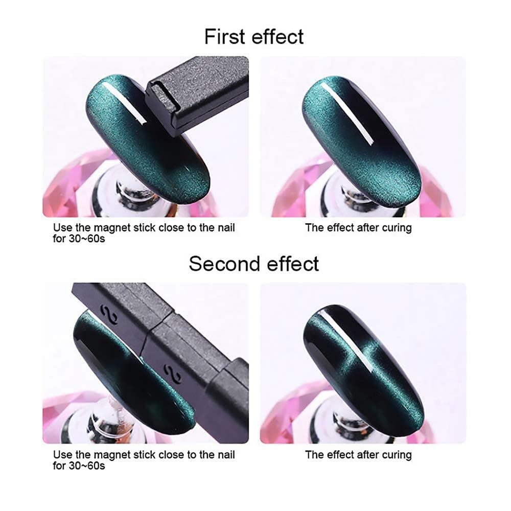 TWIREY 2Pcs Acrylic 3D Cat Eye Nail Art Magnetic Wand - Double Head Magnet Pen for UV Gel Nail Polish, DIY Manicure Tools & Accessories - Perfect for Salon, Home Nail Art & Professional Nail Designs