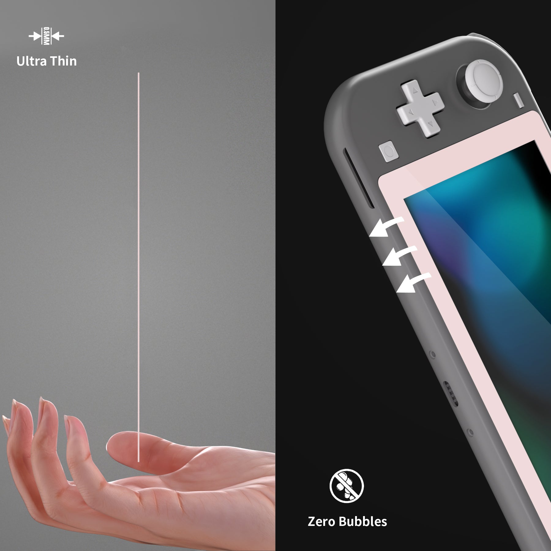 eXtremeRate 2 Pack Cherry Blossom Pink Transparent HD Tempered Glass Screen Protector for Nintendo Switch Lite - Anti Scratch, Anti Fingerprint, Shatterproof, Bubble Free - Perfect for Gaming Protection and Travel Use - HL706