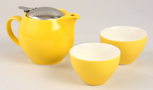 ZEROJAPAN ZG-001 YP 3-Person Teapot & 2 Wide Tea Cups Set - Yellow Pepper Color, Japanese Style Ceramic Tea Gift Set for Home, Office & Tea Ceremonies