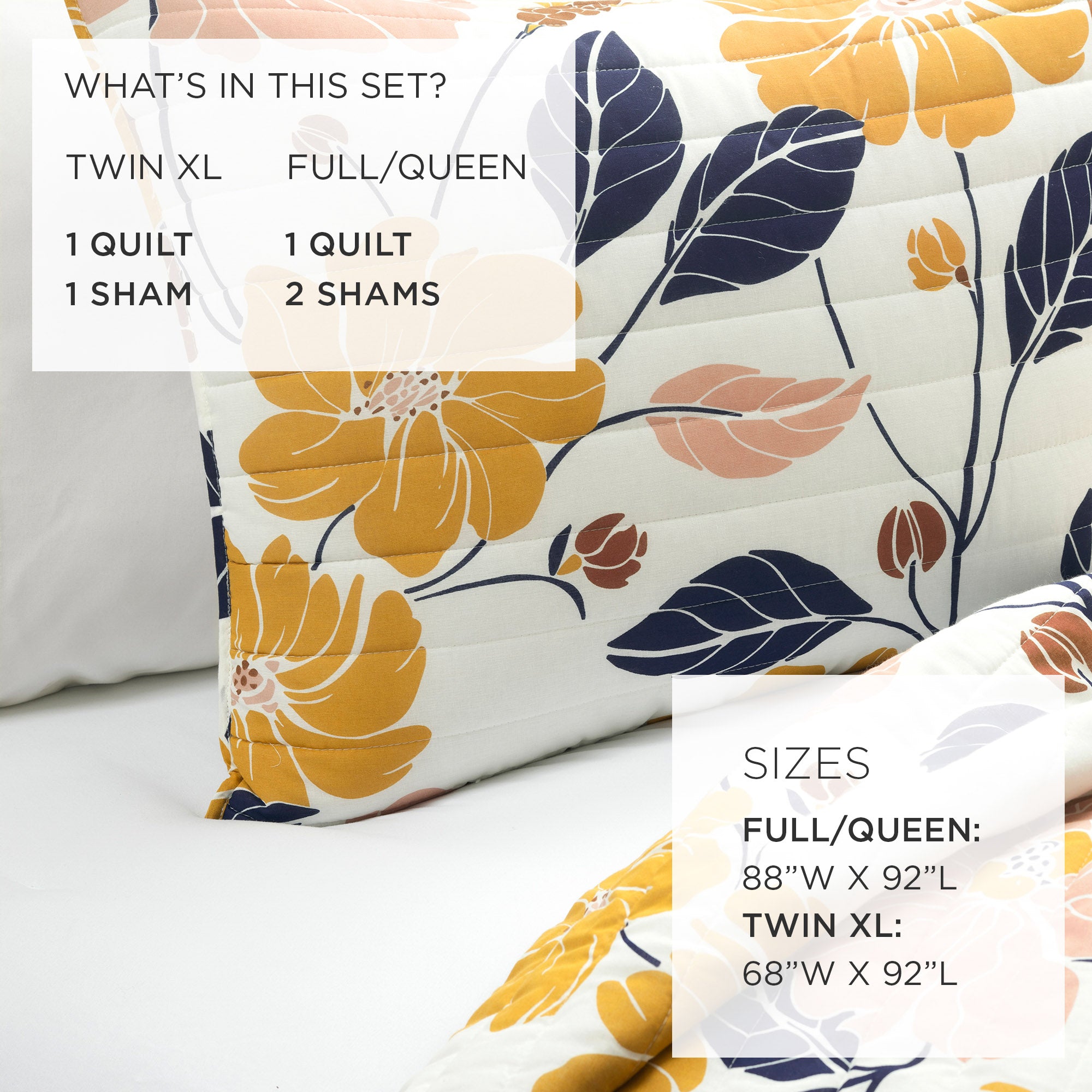 Lucia Abstract Floral Cotton Quilt Set - Queen Size Bedding with Matching Pillow Shams - Soft & Breathable Comforter Cover for Cozy Bedroom Decor