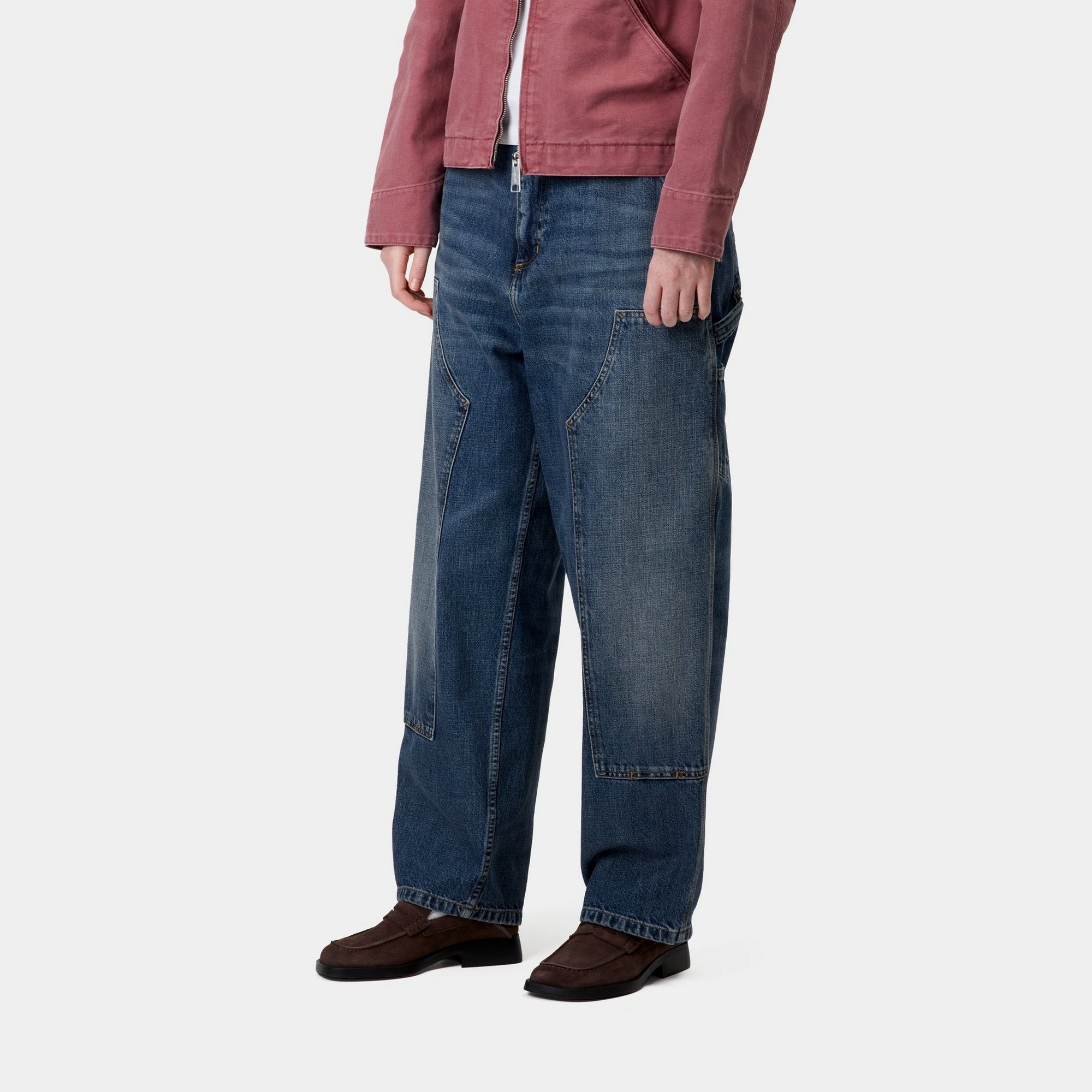 Women's Brandon Double Knee Work Pants - Dark Blue Distressed Denim for Casual Wear & Outdoor Activities | Durable & Comfortable for Work, Hiking, and Everyday Use