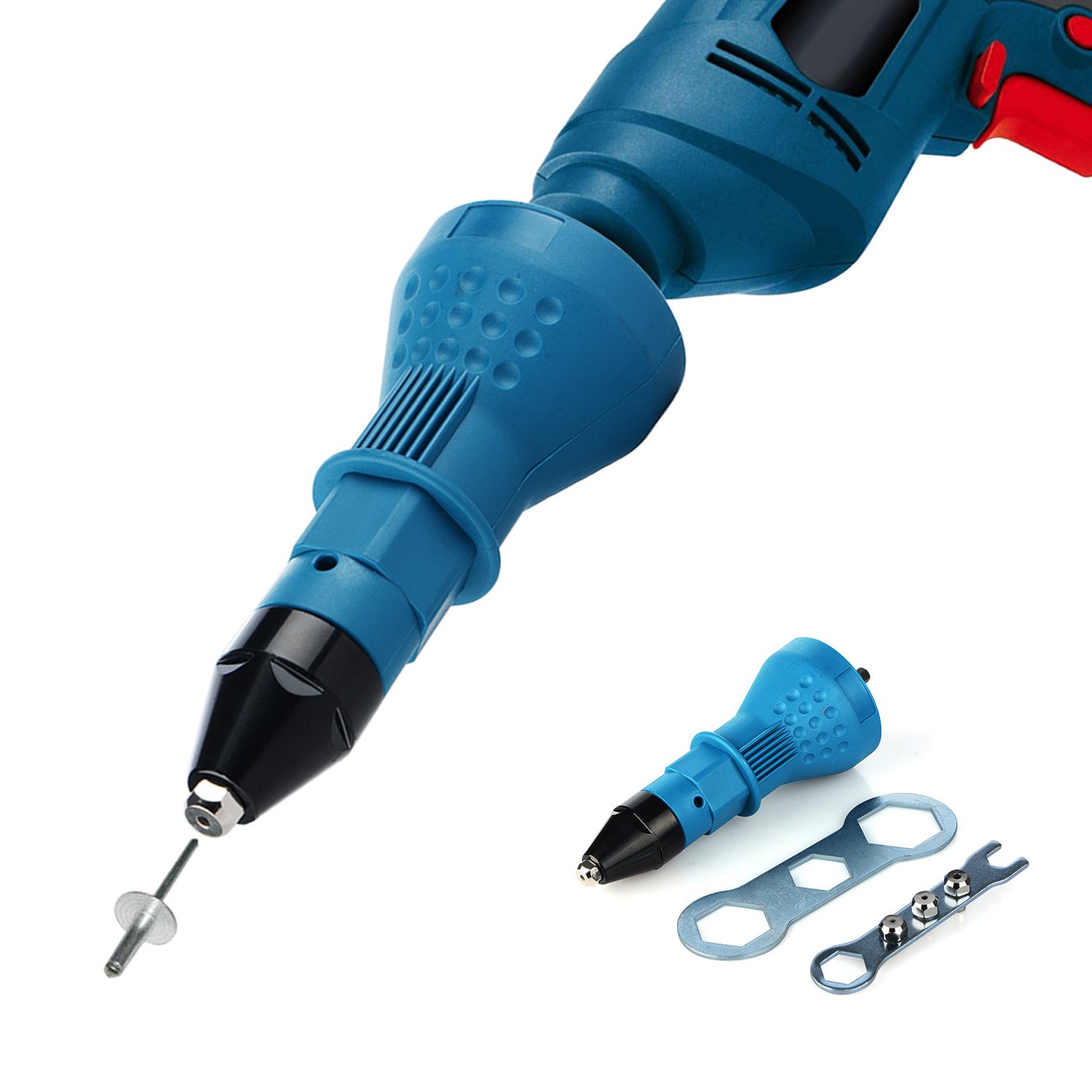 Develoo Rivet Drill Adapter Kit - Hex Shank Blind Rivet Nut Tool for Cordless Drills, Electric Rivet Gun Converter with Multifunction Nail Gun Capabilities | Perfect for DIY Projects, Metalworking, and Home Repairs