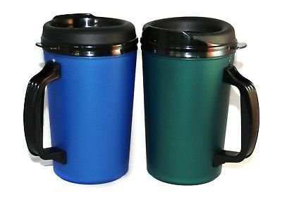 2-Pack 20 oz Foam Insulated Travel Mugs - Blue & Green Double-Walled Coffee Cups for Hot & Cold Drinks - Perfect for Camping, Office & Commuting